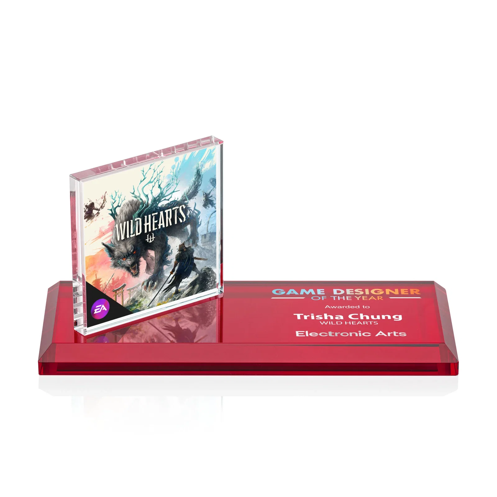 Custom Starfire Crystal Square Award on a Bamboo or Rosewood Base for company anniversary events