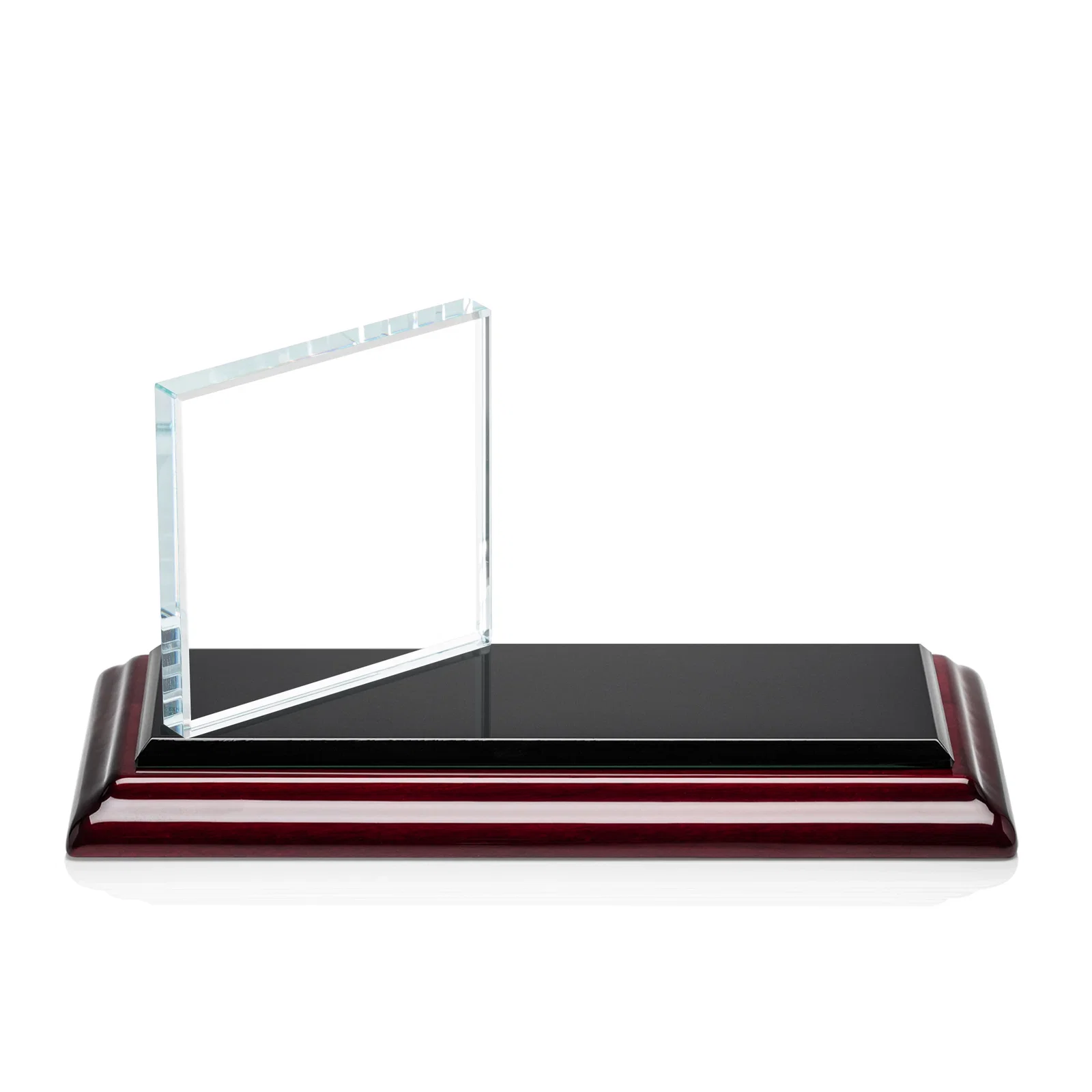 Personalized Starfire Crystal Square Award on a Bamboo or Rosewood Base for corporate award ceremonies