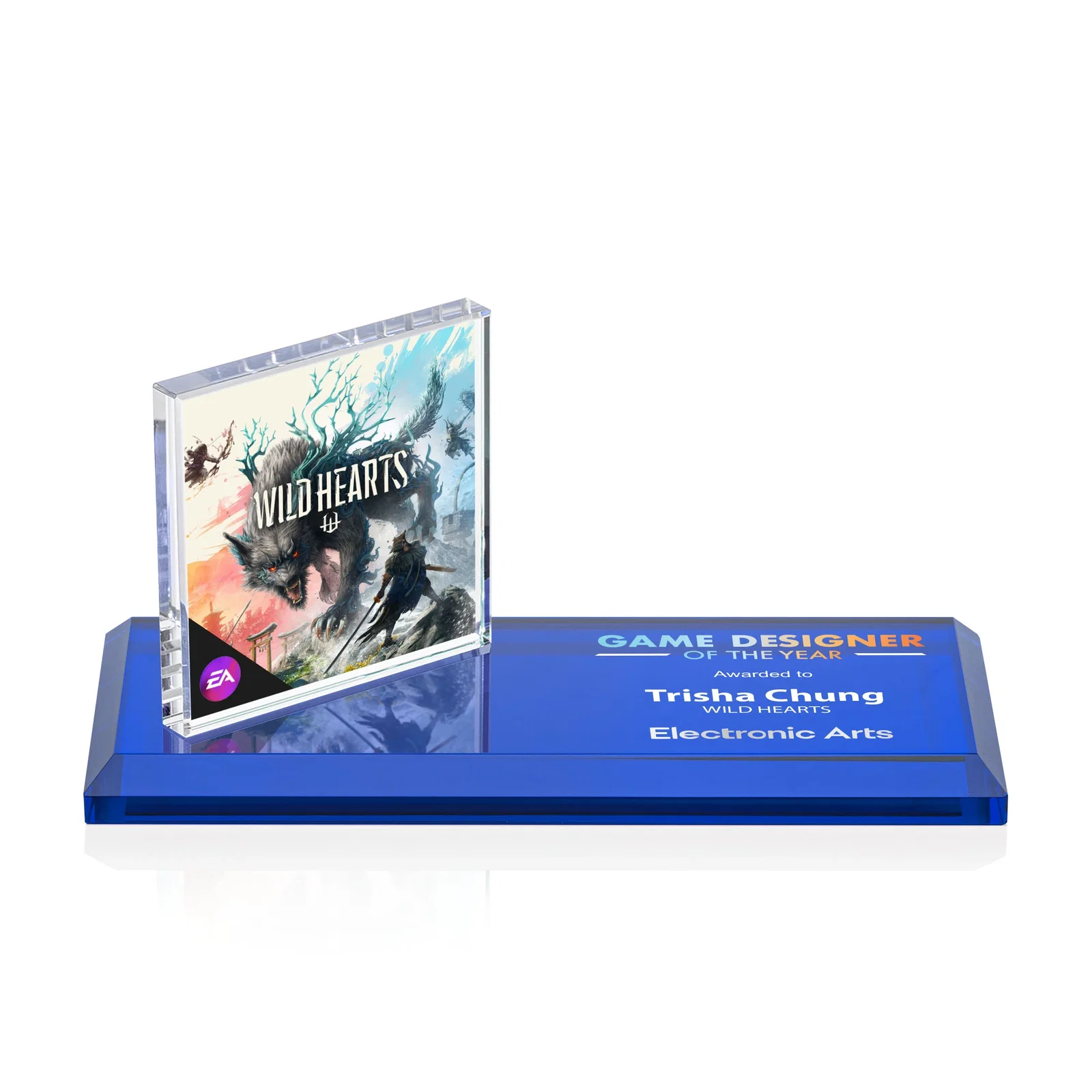 Custom Starfire Crystal Square Award on a Bamboo or Rosewood Base for team milestone celebrations