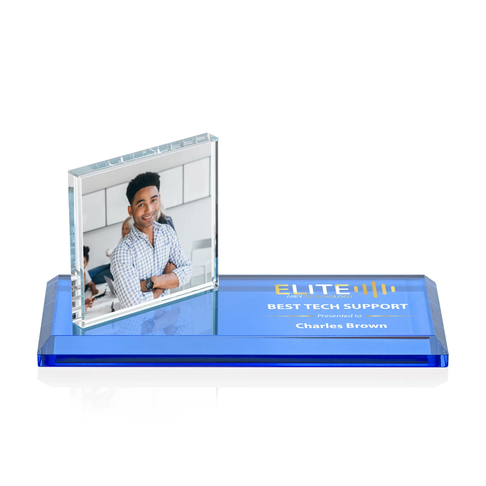 Custom Starfire Crystal Square Award on a Bamboo or Rosewood Base for graduation ceremonies
