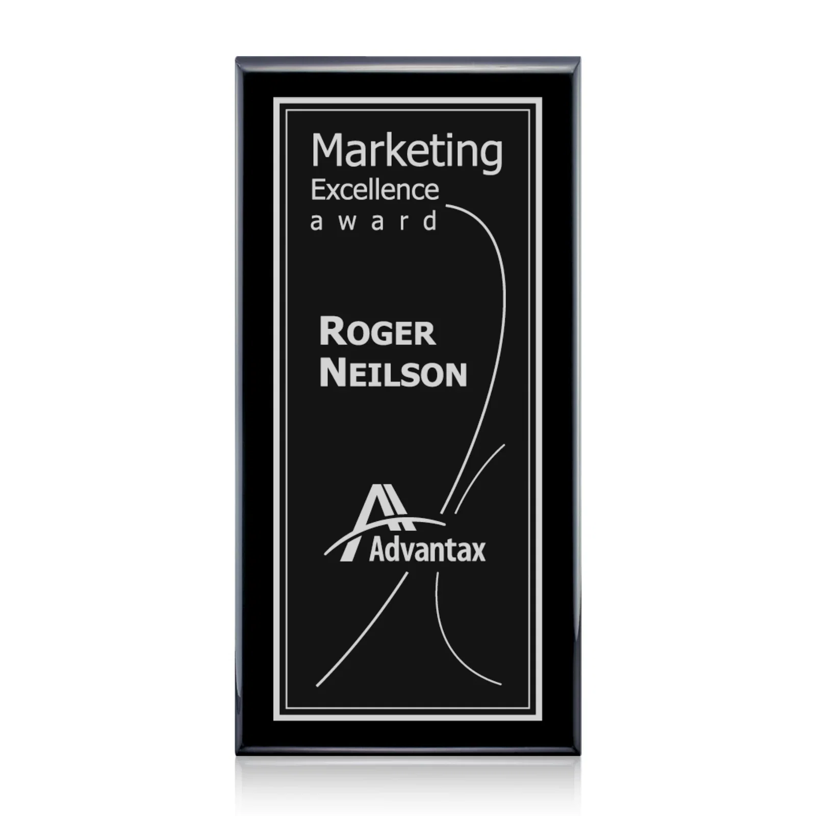 Custom Rosewood Piano Finish Wall Plaque with 4 x 10 Inch Engraved Plate for employee recognition