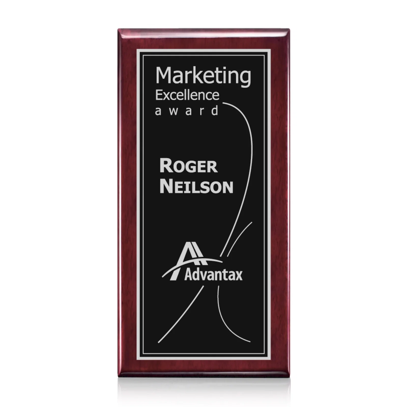Custom Rosewood Piano Finish Wall Plaque with 4 x 10 Inch Engraved Plate for corporate award ceremonies