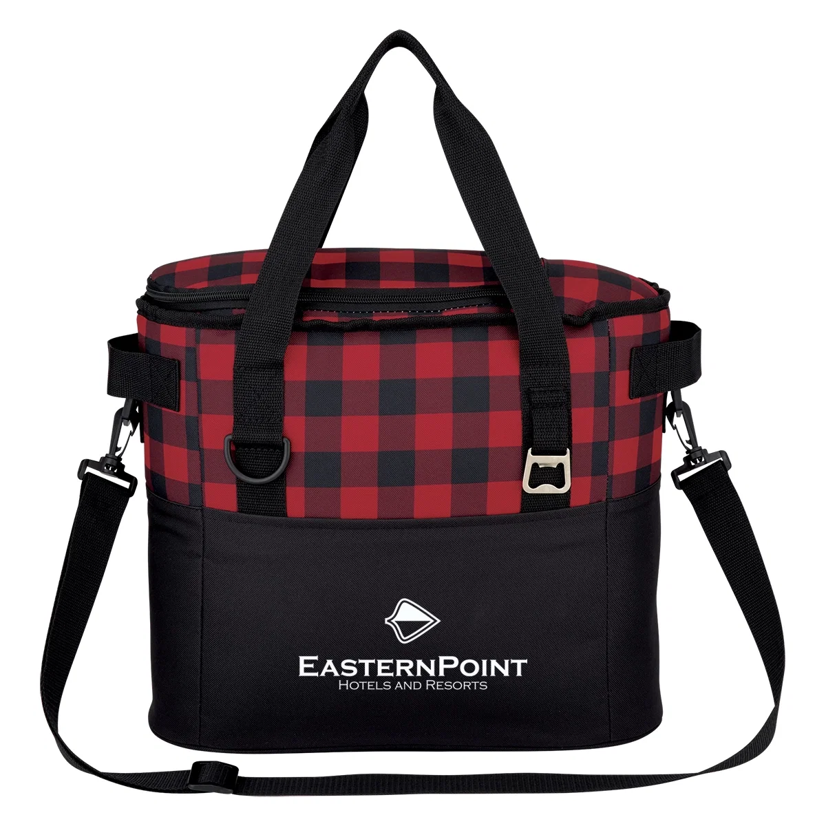 Insulated cooler bag with contrast trim and carry handles