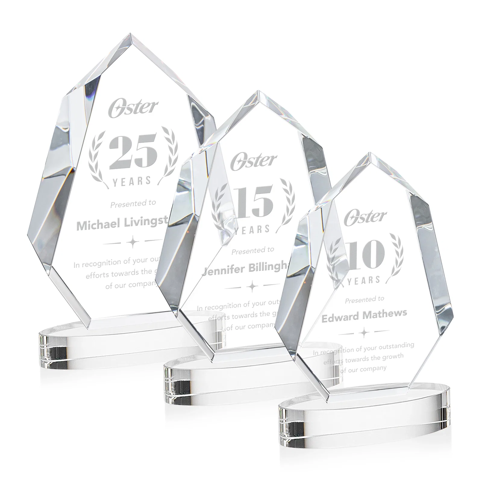 Custom Extra-Thick Optical Crystal Award on an Oval Base, awards for employee recognition