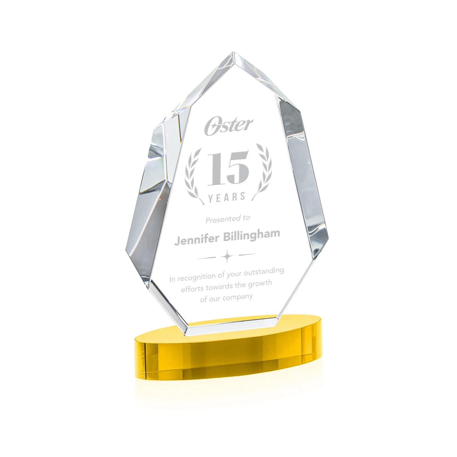 Custom Extra-Thick Optical Crystal Award on an Oval Base, awards for dealer and partner awards