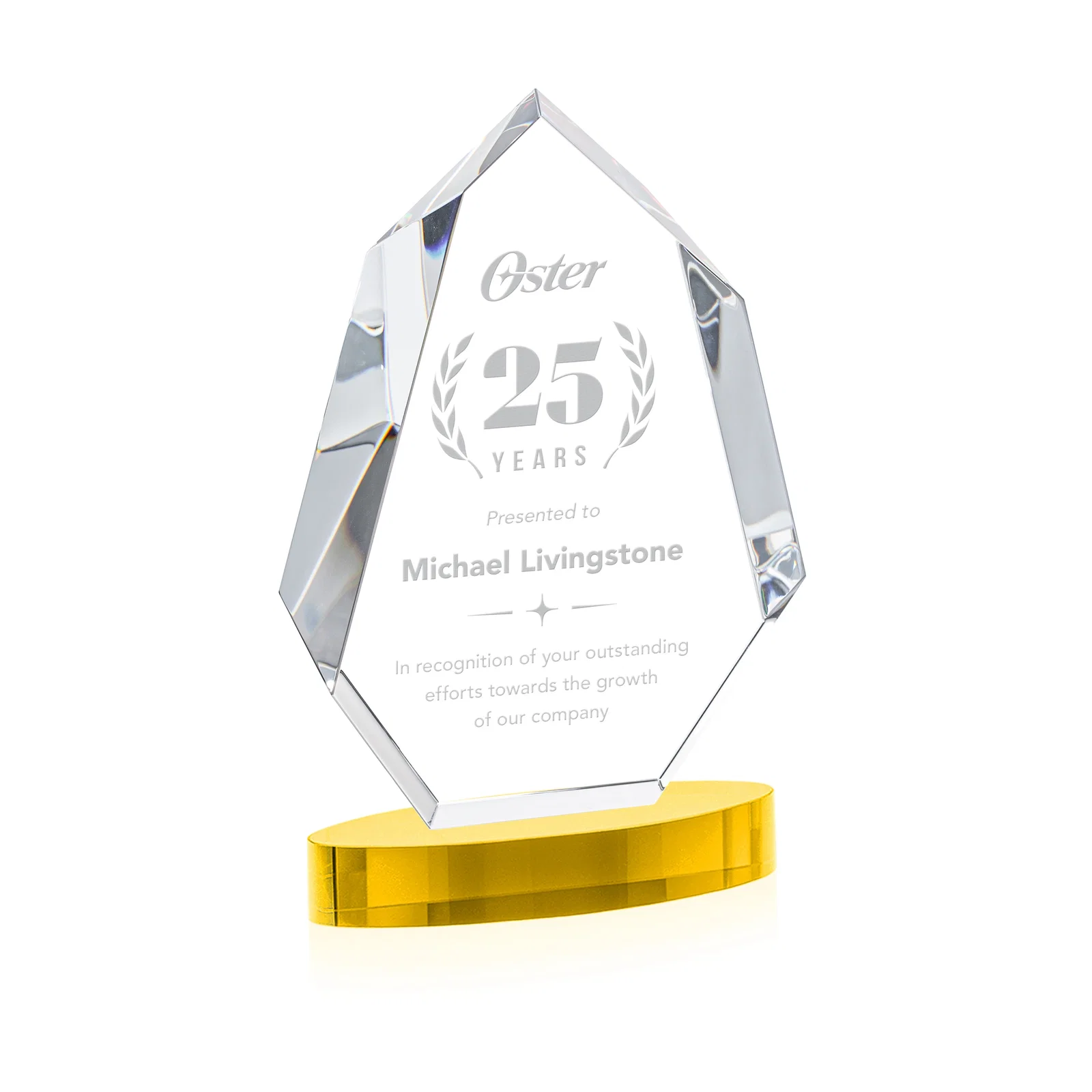 Custom Extra-Thick Optical Crystal Award on an Oval Base, awards for company anniversary events