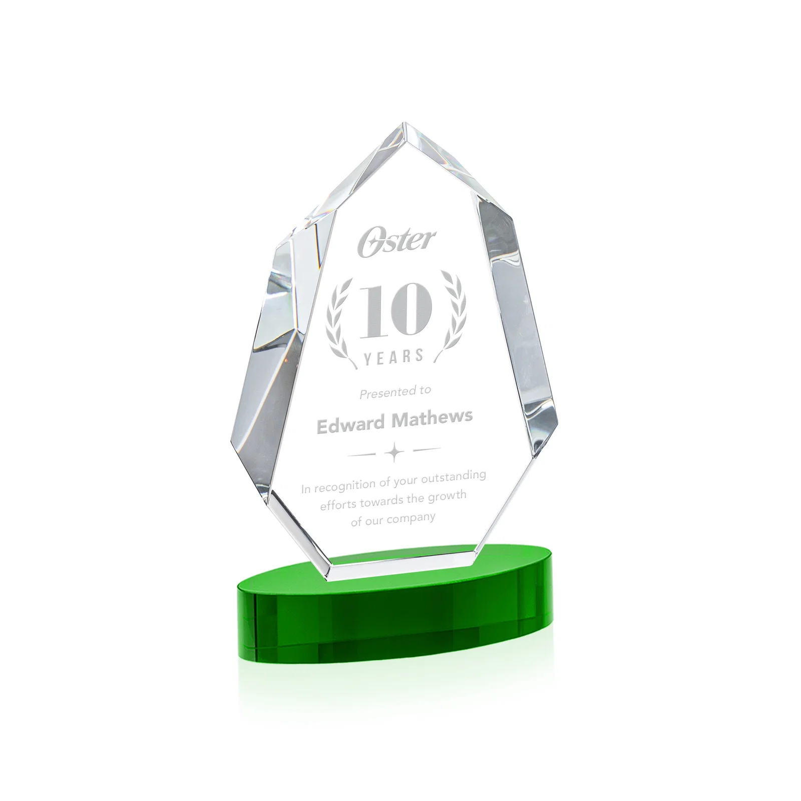 Personalized Extra-Thick Optical Crystal Award on an Oval Base, awards for corporate award ceremonies