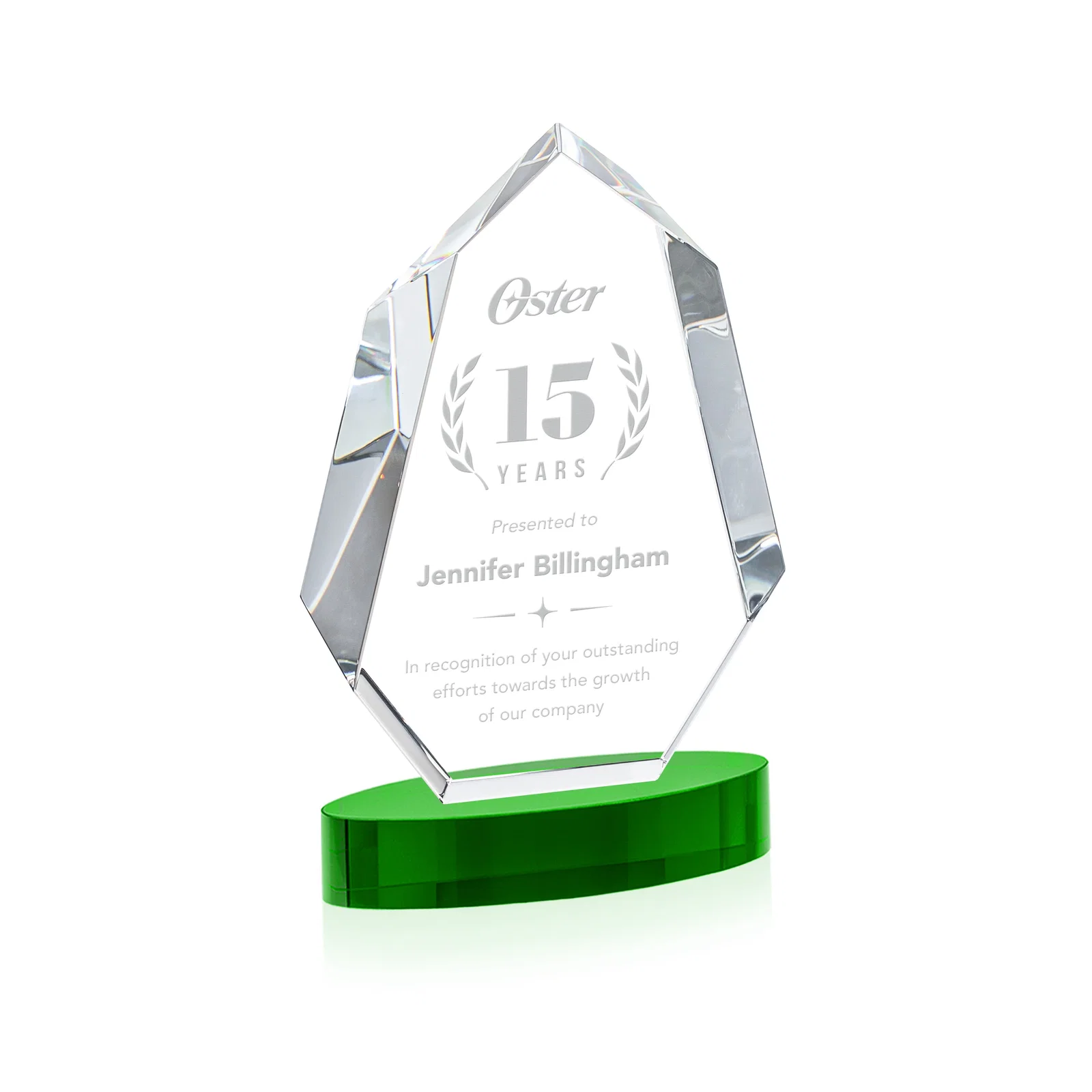 Personalized Extra-Thick Optical Crystal Award on an Oval Base, awards for service anniversary gifts