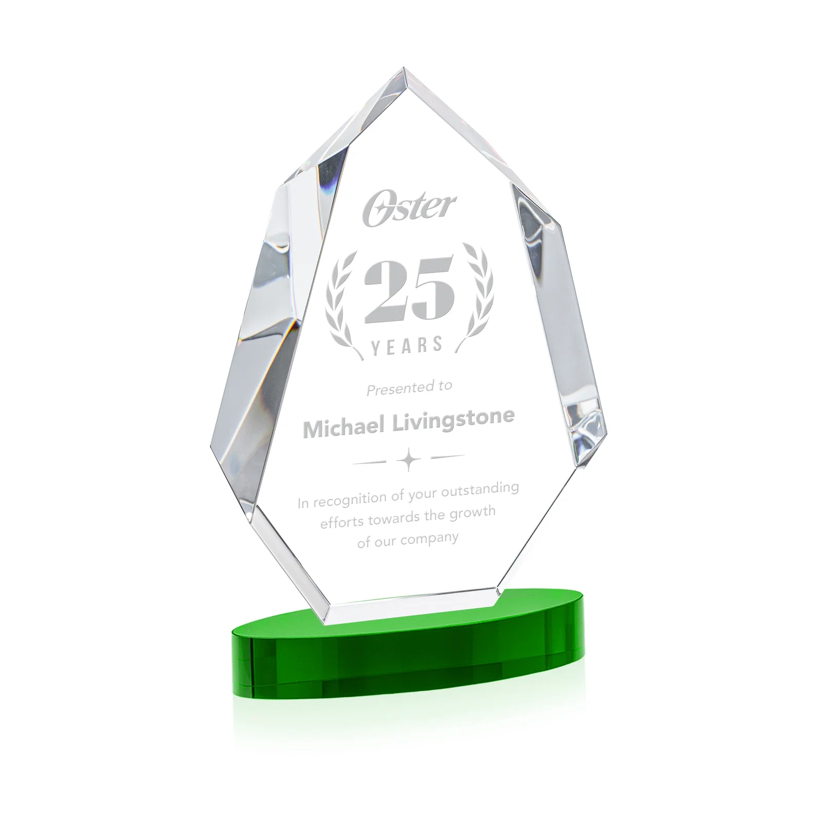 Personalized Extra-Thick Optical Crystal Award on an Oval Base, awards for sales achievement awards
