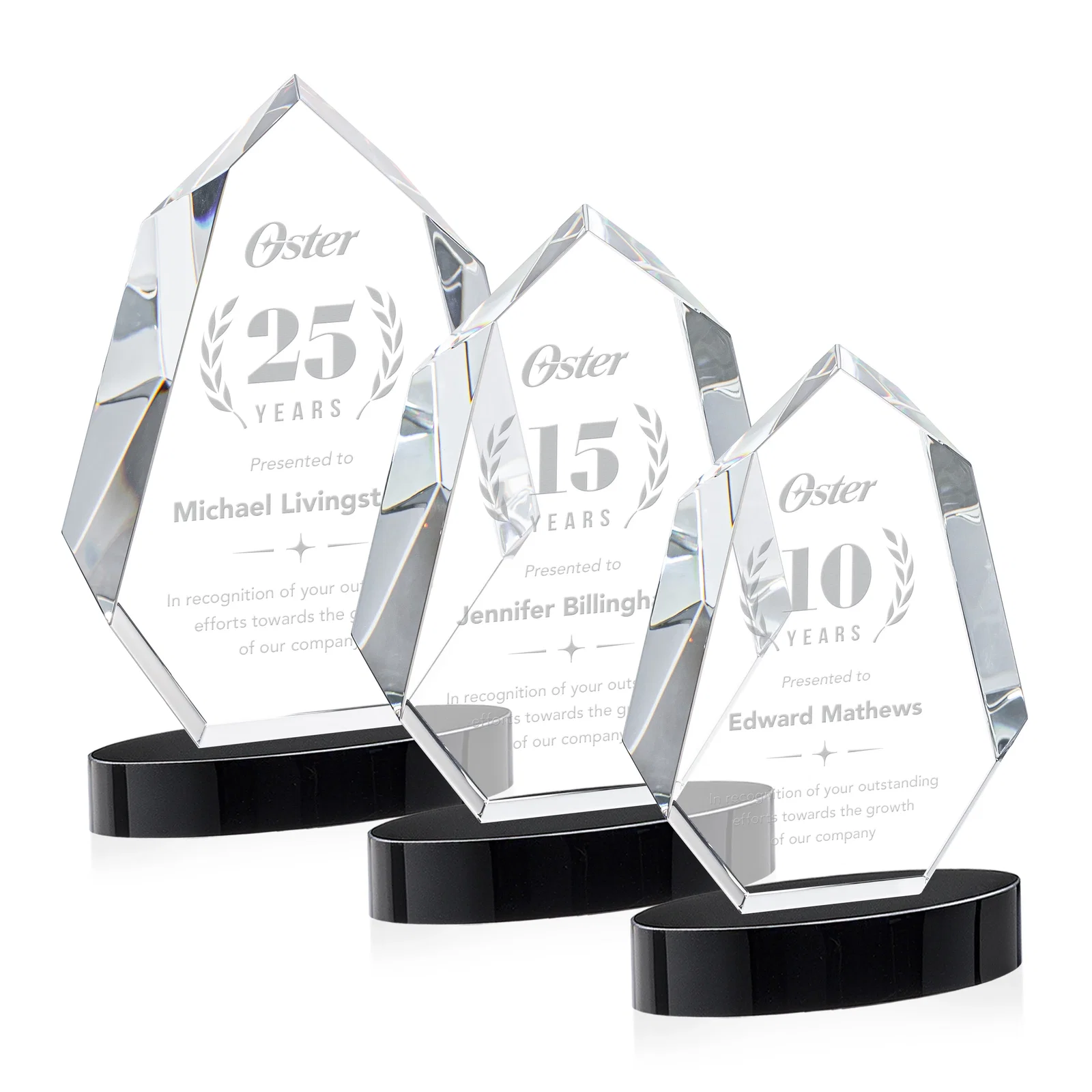 Personalized Extra-Thick Optical Crystal Award on an Oval Base, awards for retirement presentations