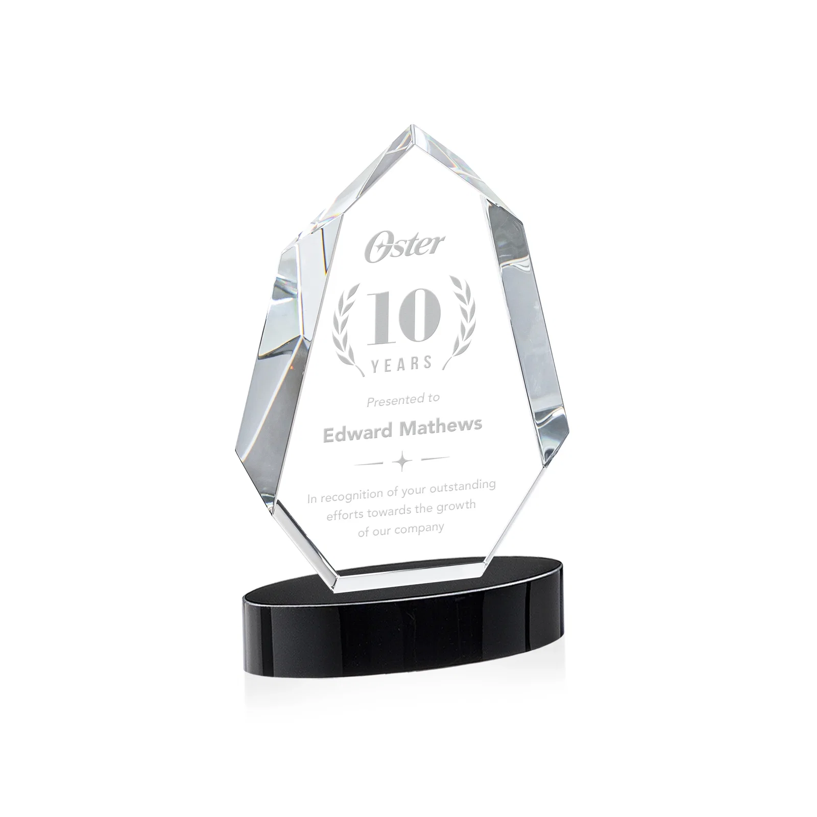 Personalized Extra-Thick Optical Crystal Award on an Oval Base, awards for team milestone celebrations