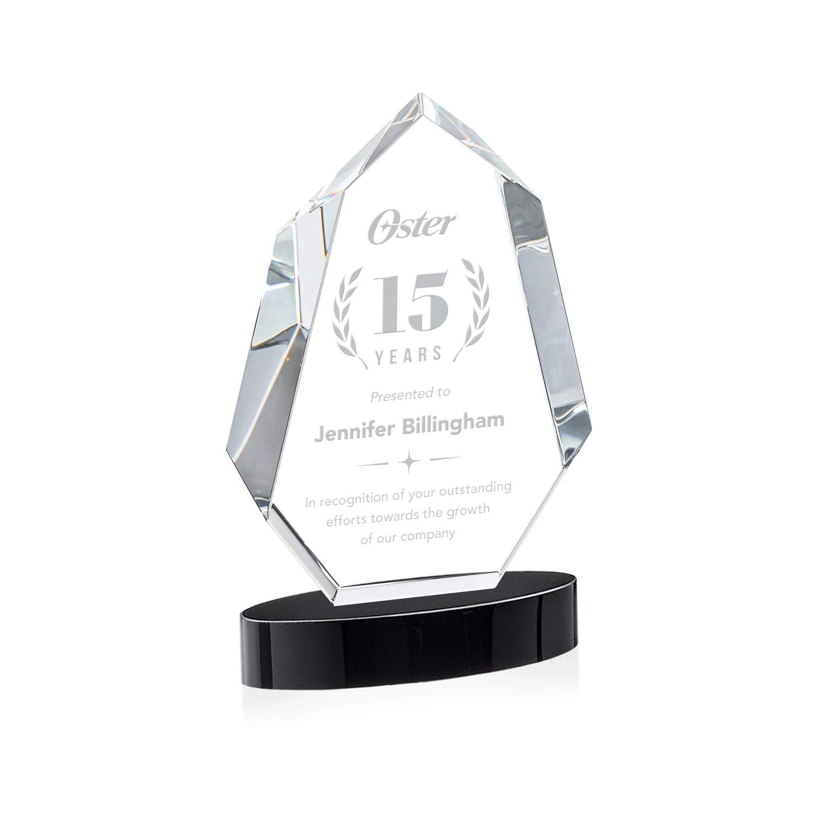 Personalized Extra-Thick Optical Crystal Award on an Oval Base, awards for donor appreciation