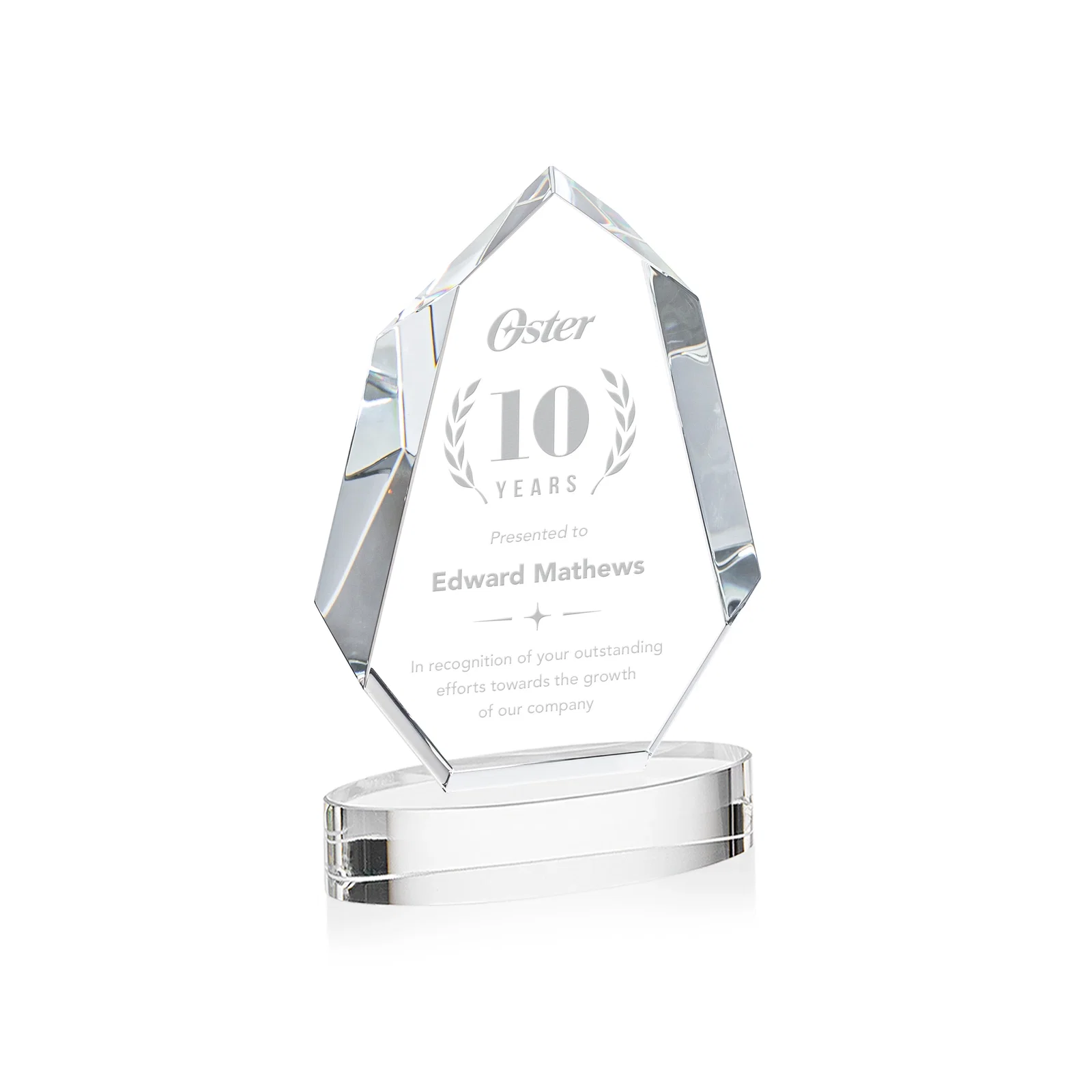 Custom Extra-Thick Optical Crystal Award on an Oval Base, awards for corporate award ceremonies