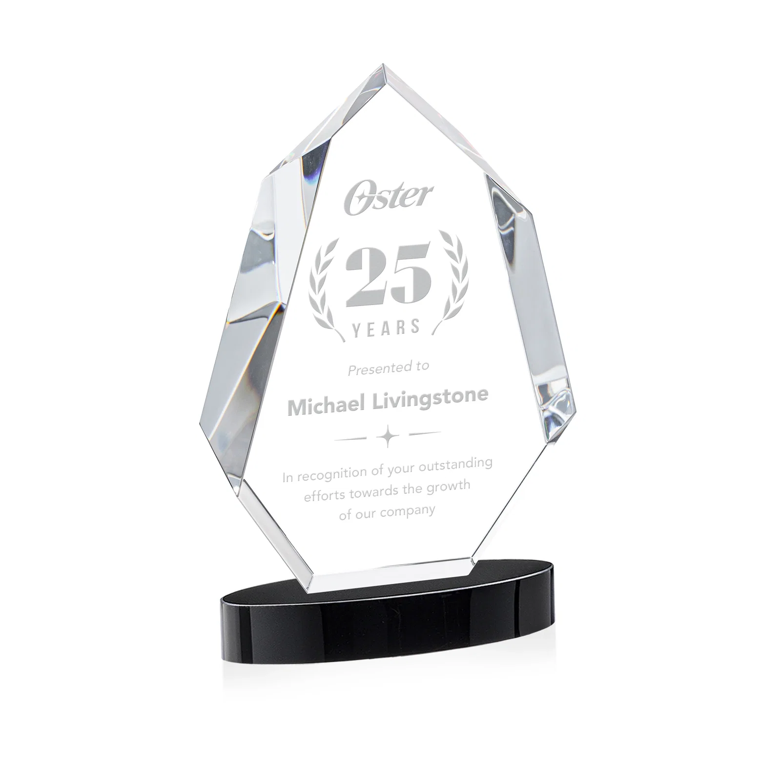Personalized Extra-Thick Optical Crystal Award on an Oval Base, awards for graduation ceremonies