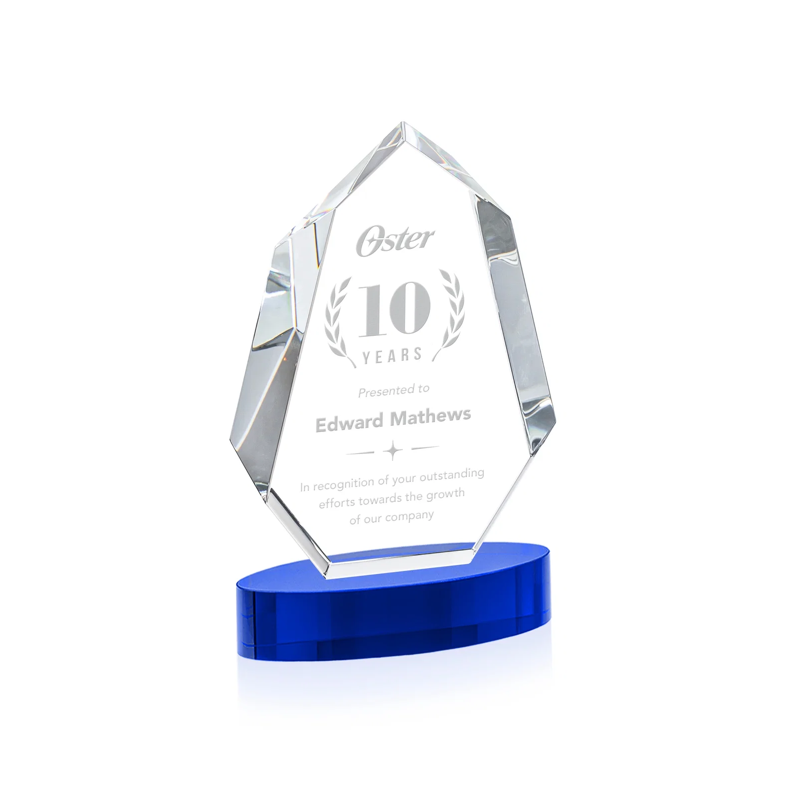 Personalized Extra-Thick Optical Crystal Award on an Oval Base, awards for volunteer appreciation