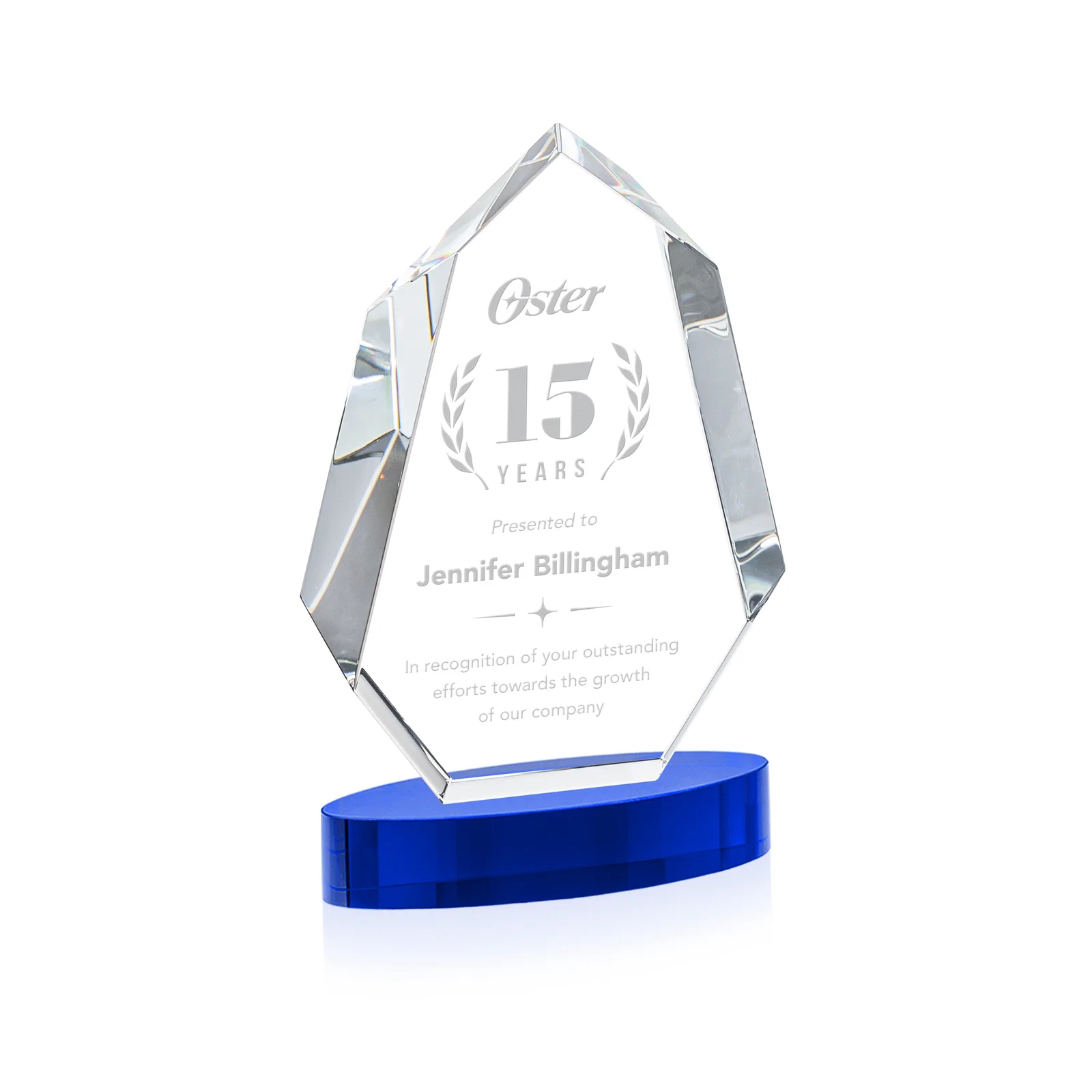 Personalized Extra-Thick Optical Crystal Award on an Oval Base, awards for dealer and partner awards