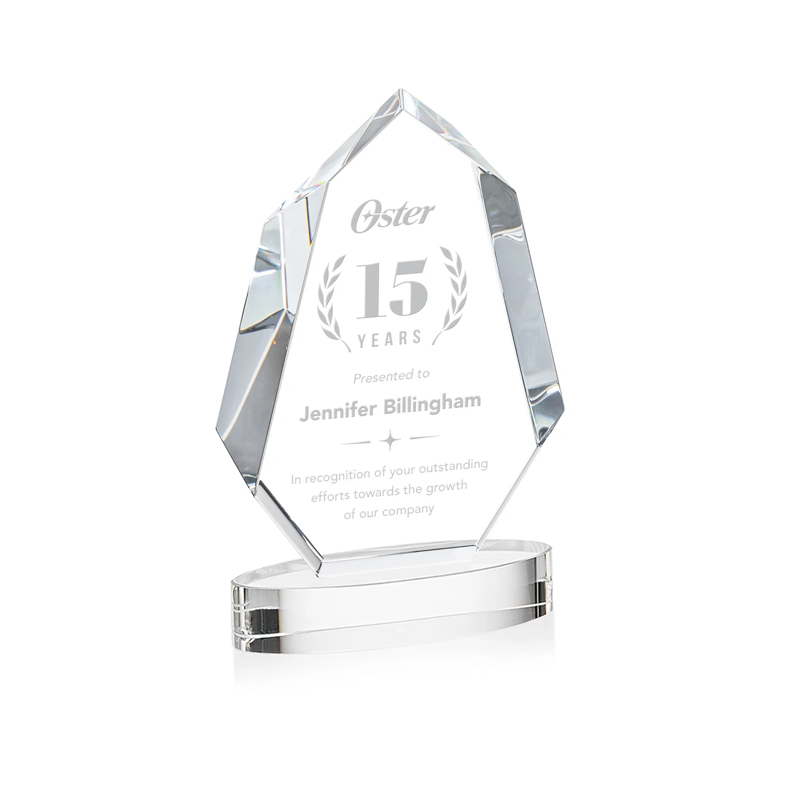 Custom Extra-Thick Optical Crystal Award on an Oval Base, awards for service anniversary gifts