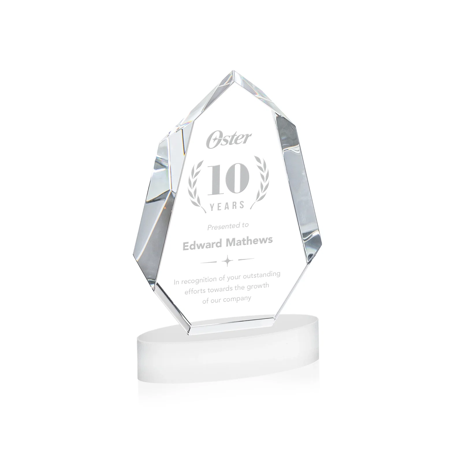 Promotional Extra-Thick Optical Crystal Award on an Oval Base, awards for volunteer appreciation