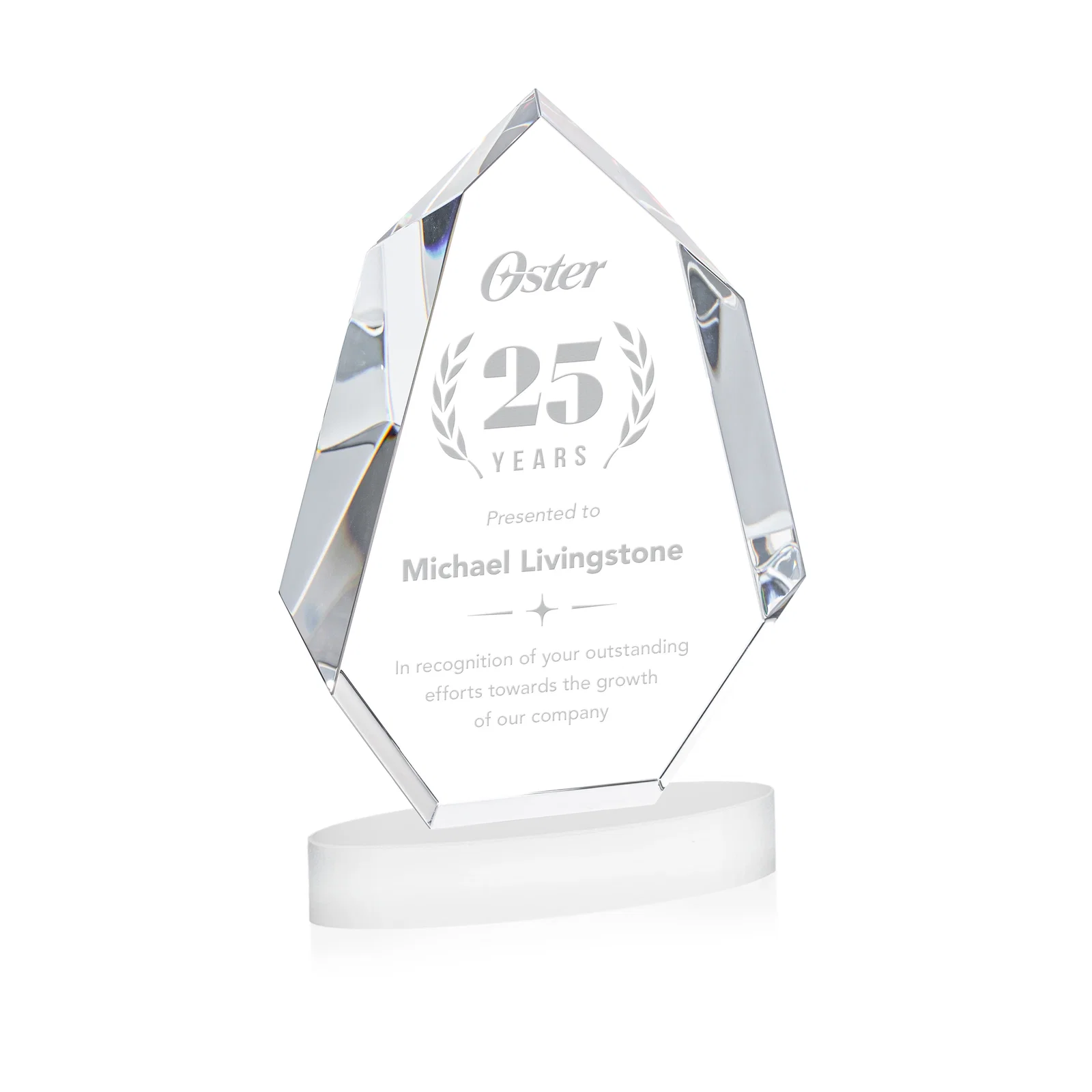 Promotional Extra-Thick Optical Crystal Award on an Oval Base, awards for company anniversary events