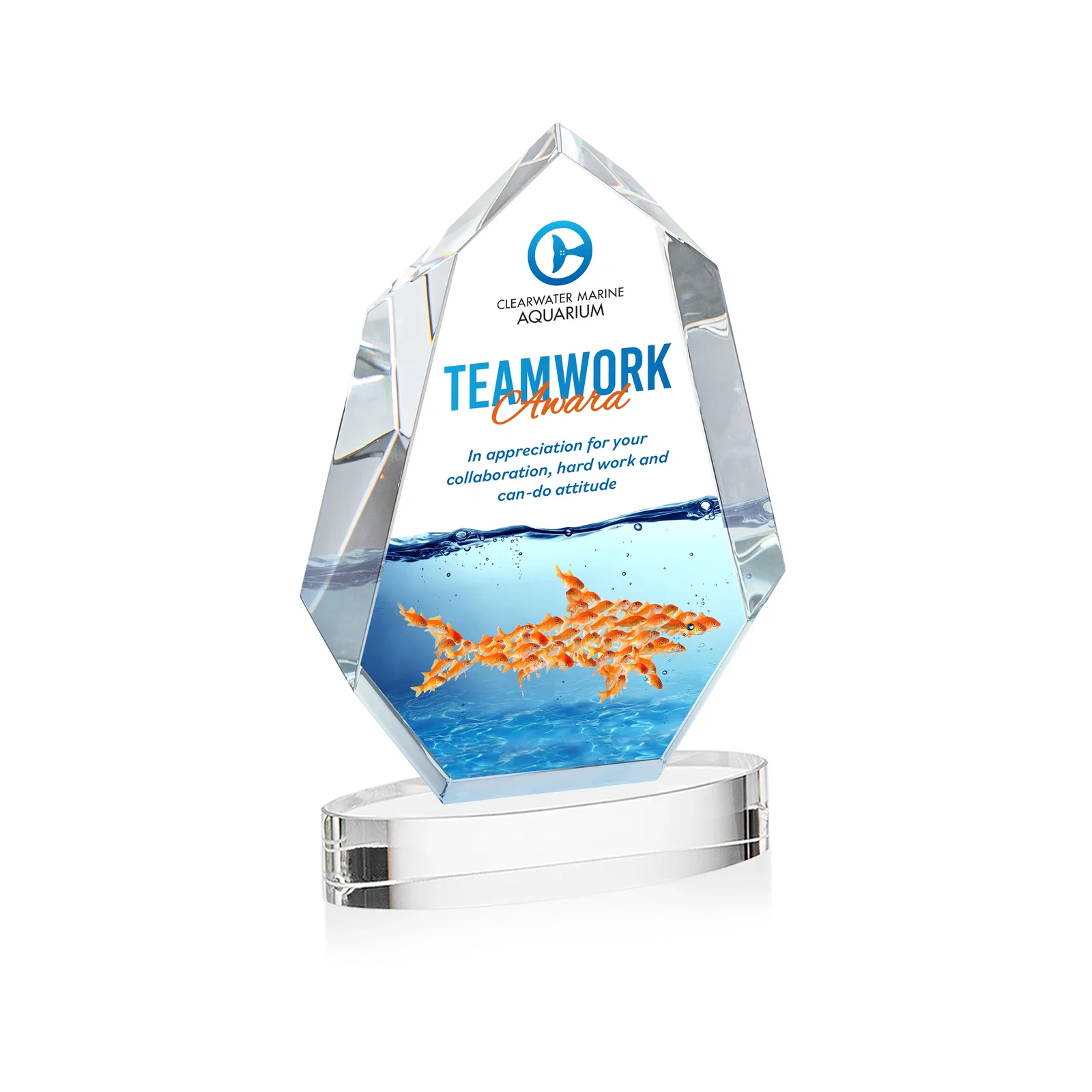Branded Extra-Thick Optical Crystal Award on an Oval Base, awards for service anniversary gifts