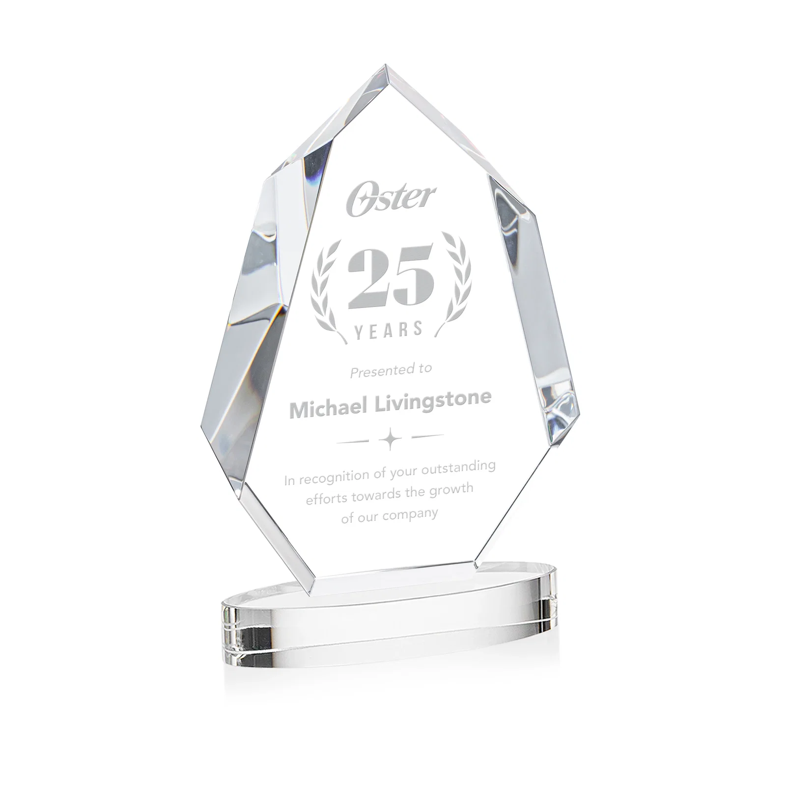 Custom Extra-Thick Optical Crystal Award on an Oval Base, awards for sales achievement awards