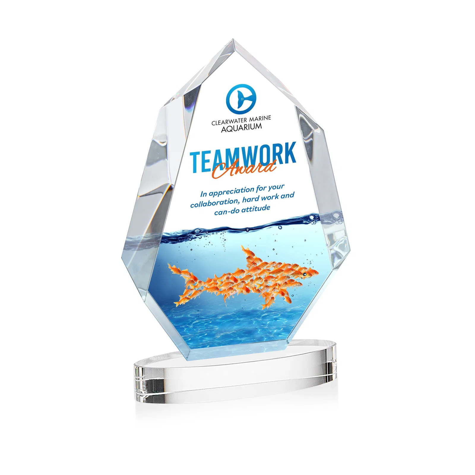 Branded Extra-Thick Optical Crystal Award on an Oval Base, awards for sales achievement awards