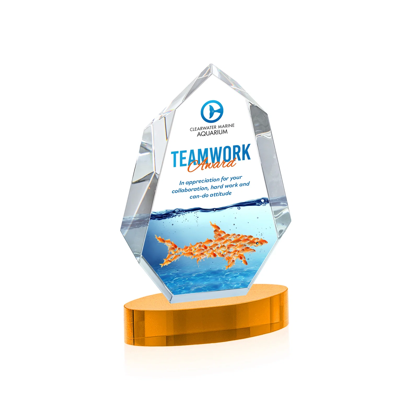 Branded Extra-Thick Optical Crystal Award on an Oval Base, awards for team milestone celebrations