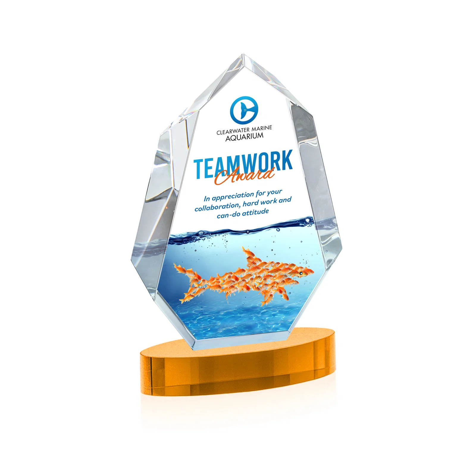 Branded Extra-Thick Optical Crystal Award on an Oval Base, awards for donor appreciation