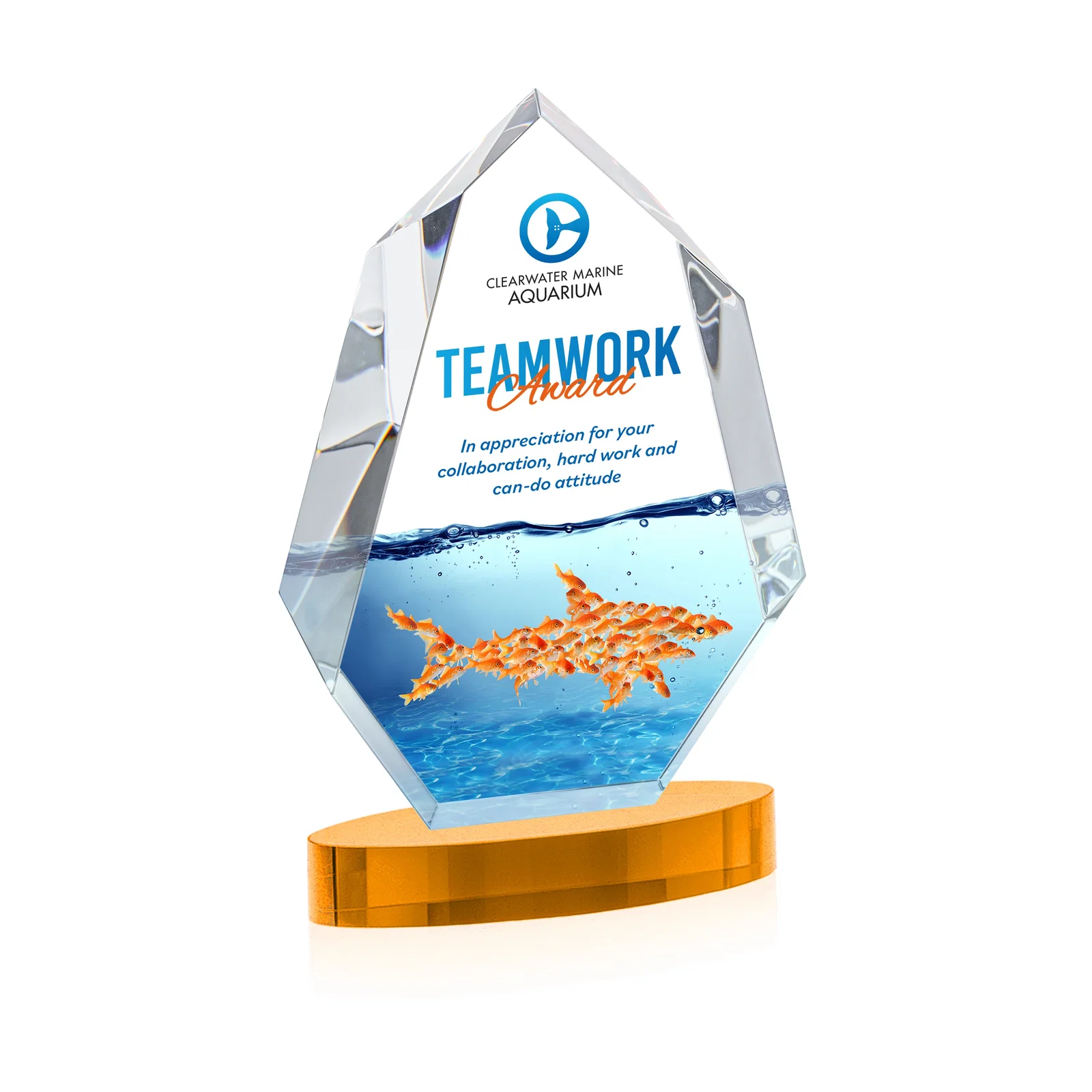 Branded Extra-Thick Optical Crystal Award on an Oval Base, awards for graduation ceremonies