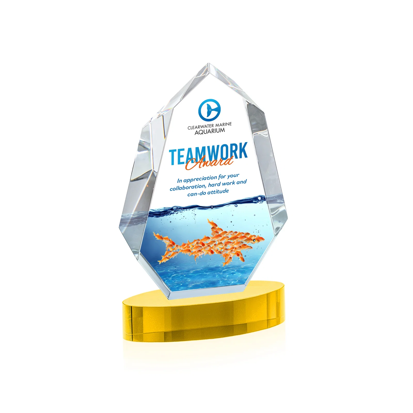 Branded Extra-Thick Optical Crystal Award on an Oval Base, awards for volunteer appreciation