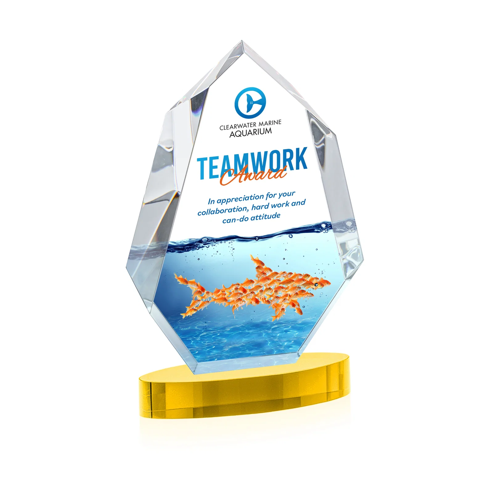 Branded Extra-Thick Optical Crystal Award on an Oval Base, awards for company anniversary events