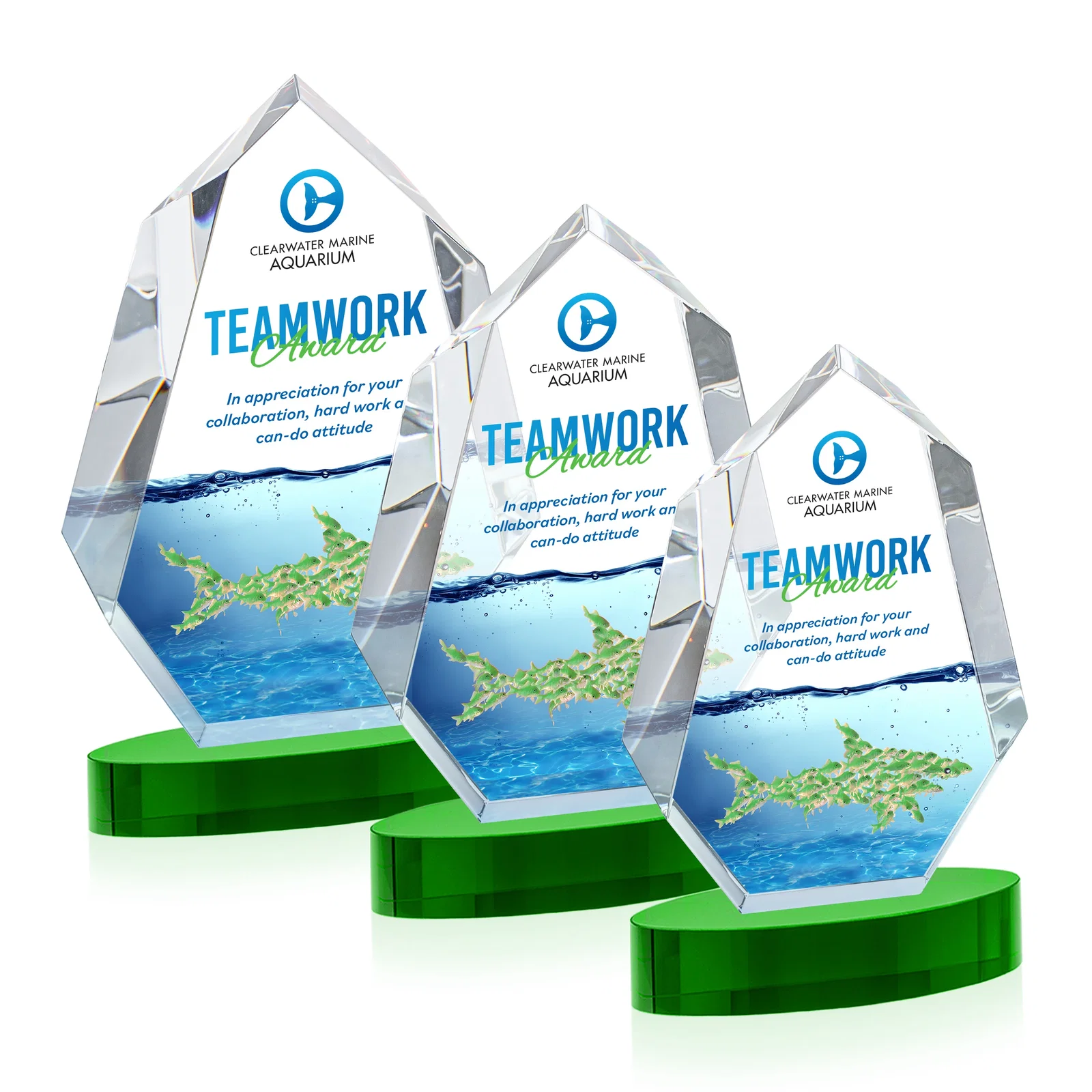 Custom printed Extra-Thick Optical Crystal Award on an Oval Base, awards for employee recognition