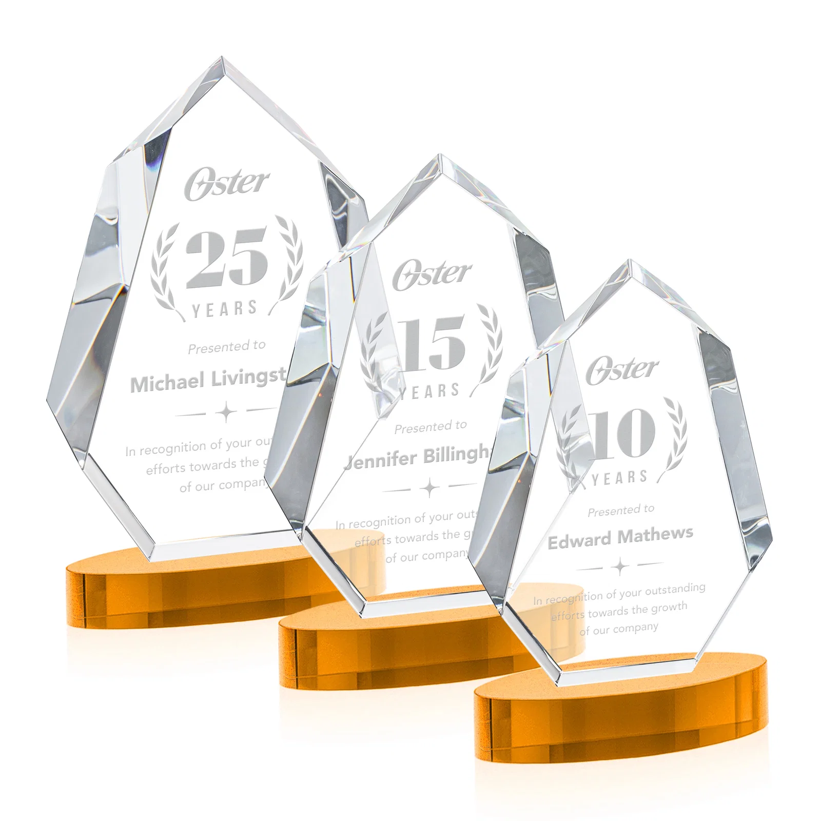 Custom Extra-Thick Optical Crystal Award on an Oval Base, awards for retirement presentations