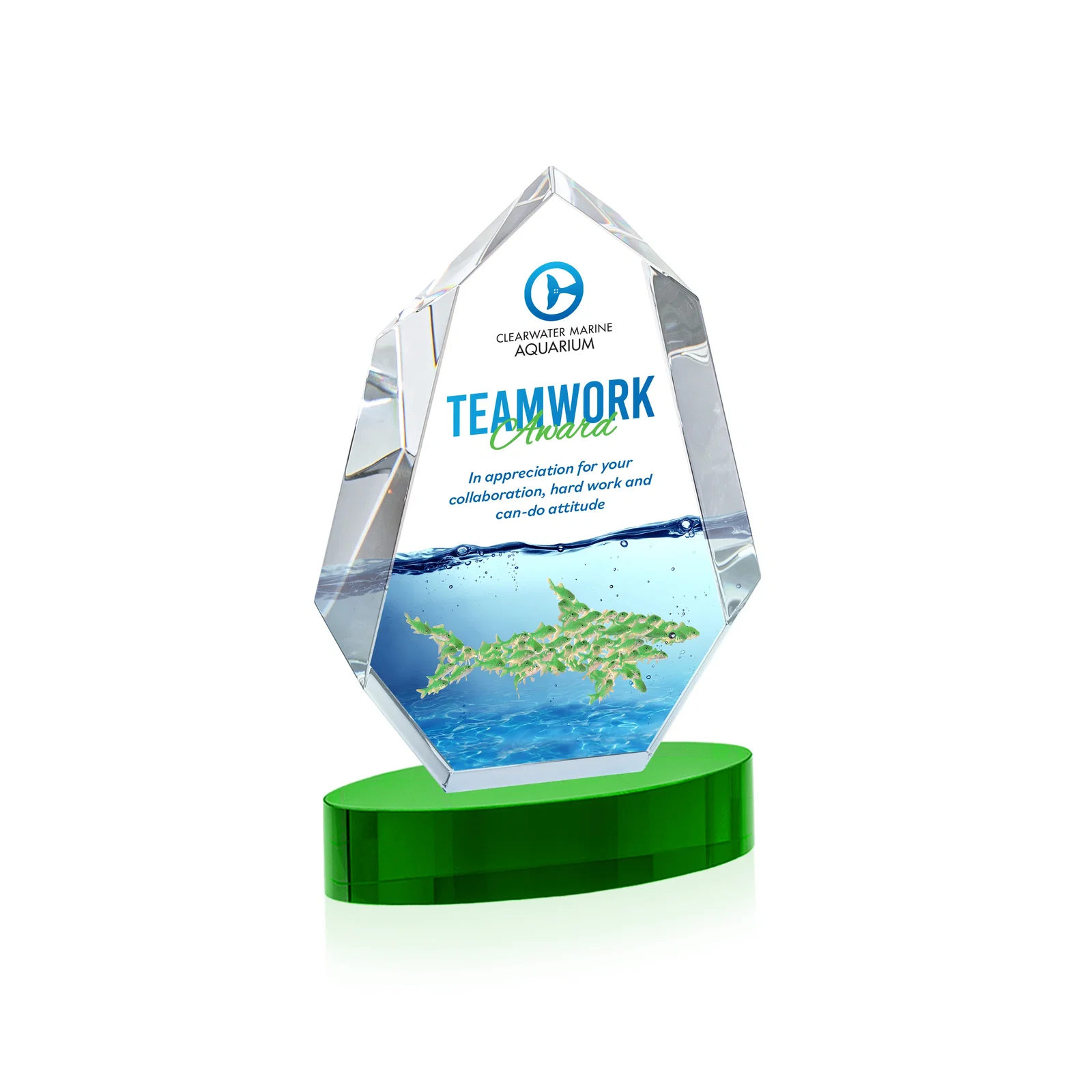 Custom printed Extra-Thick Optical Crystal Award on an Oval Base, awards for corporate award ceremonies