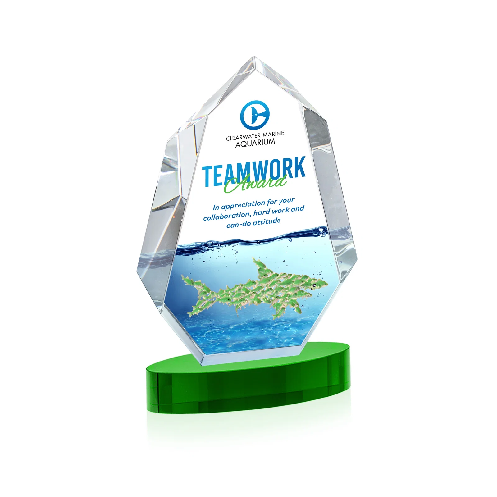 Custom printed Extra-Thick Optical Crystal Award on an Oval Base, awards for service anniversary gifts