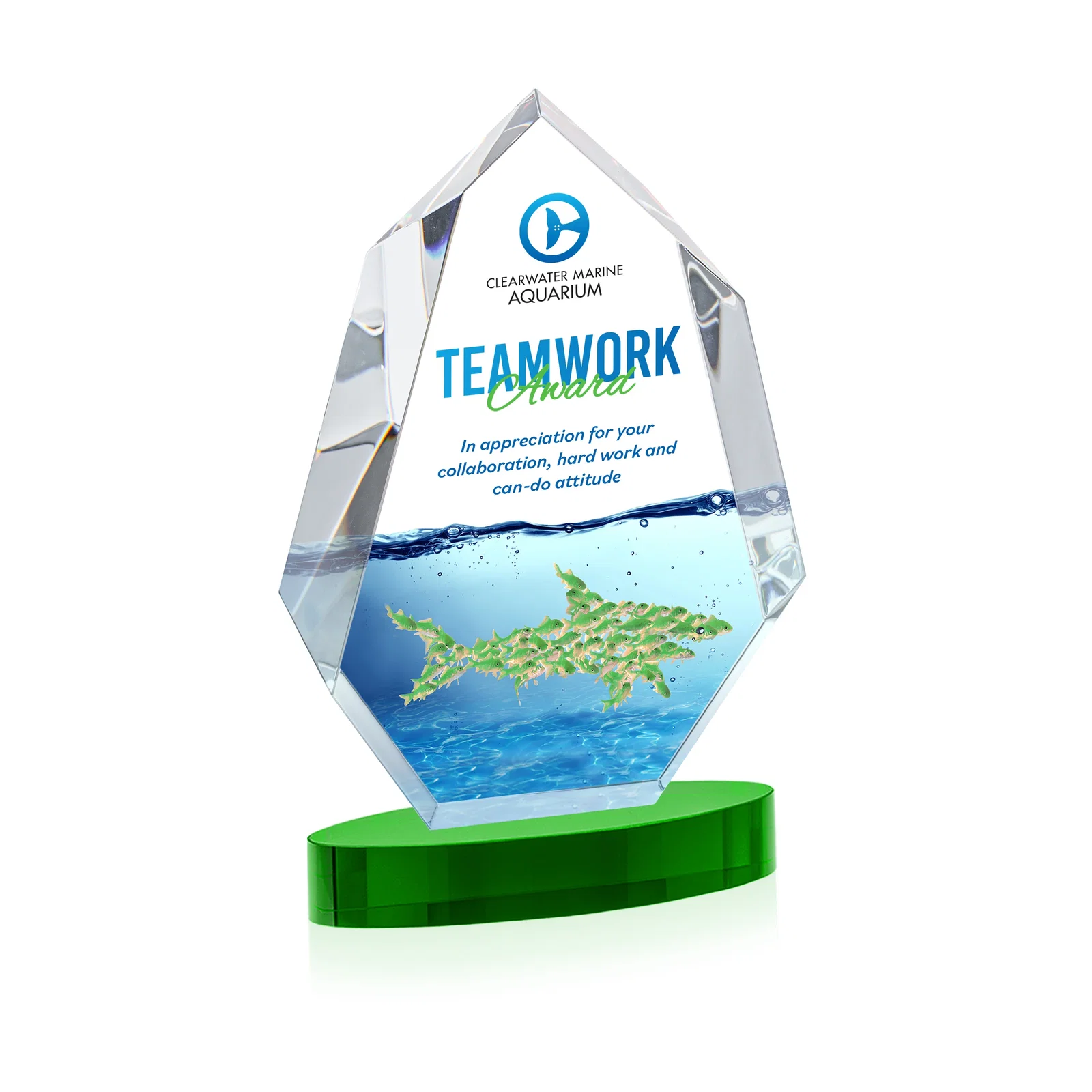 Custom printed Extra-Thick Optical Crystal Award on an Oval Base, awards for sales achievement awards