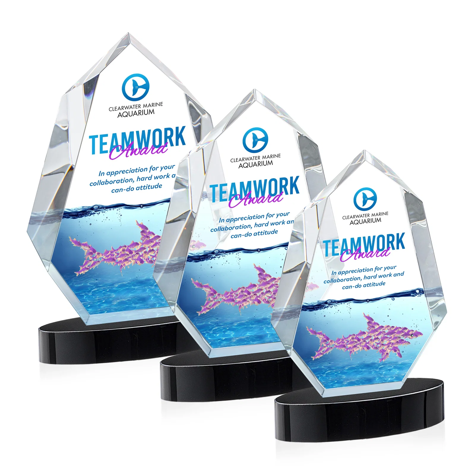 Custom printed Extra-Thick Optical Crystal Award on an Oval Base, awards for retirement presentations