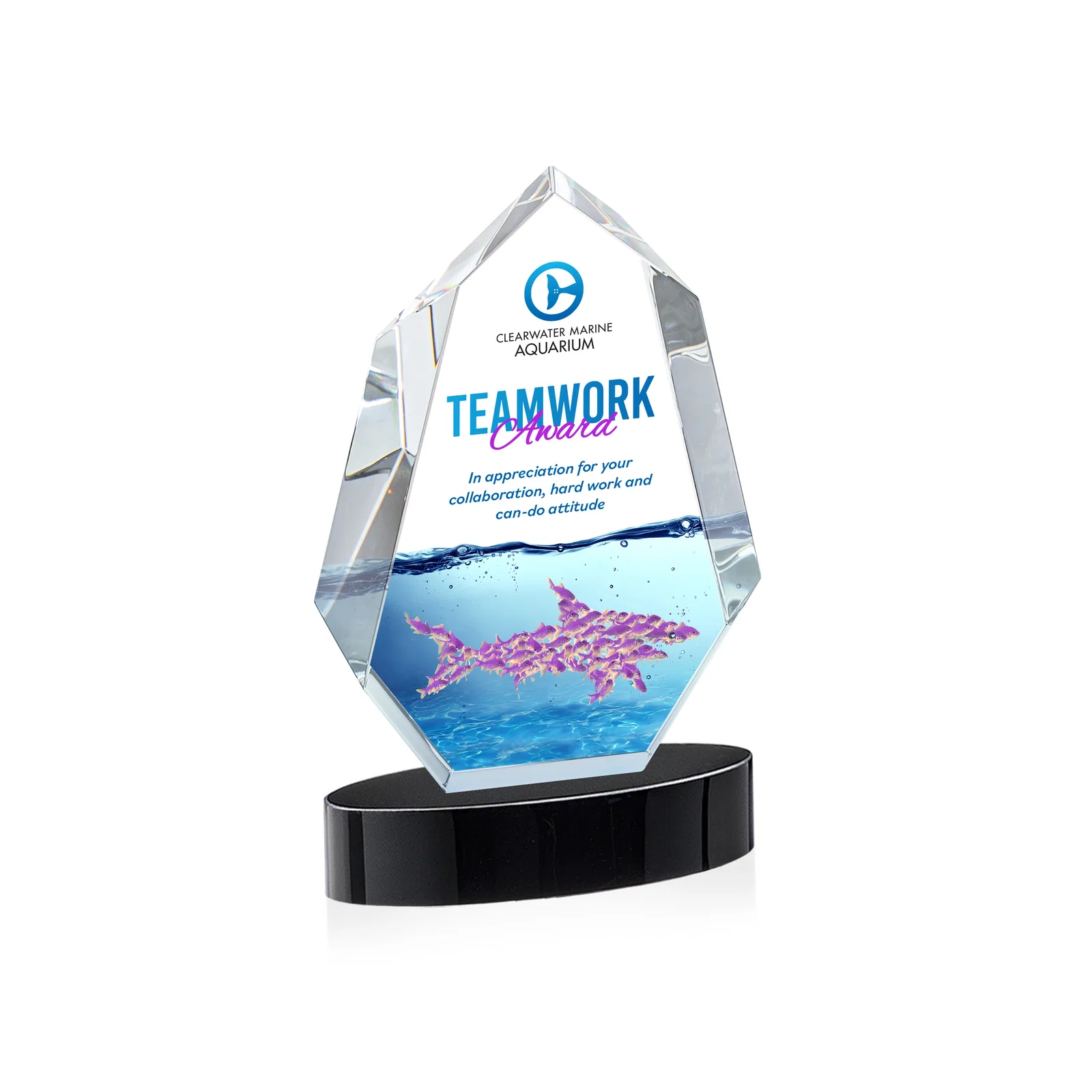 Custom printed Extra-Thick Optical Crystal Award on an Oval Base, awards for team milestone celebrations