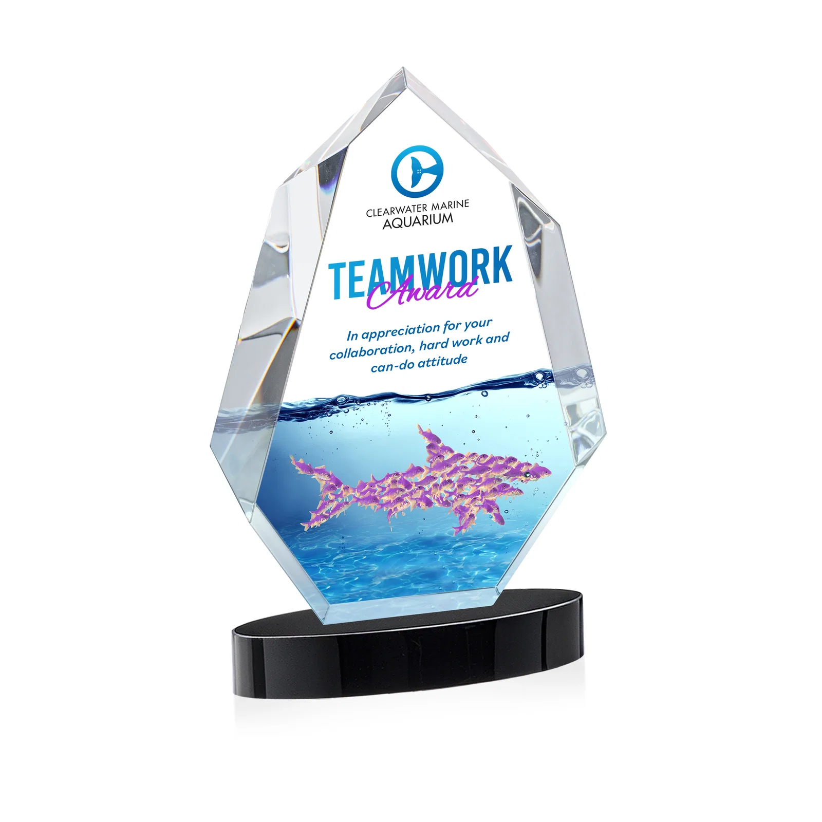 Custom printed Extra-Thick Optical Crystal Award on an Oval Base, awards for graduation ceremonies