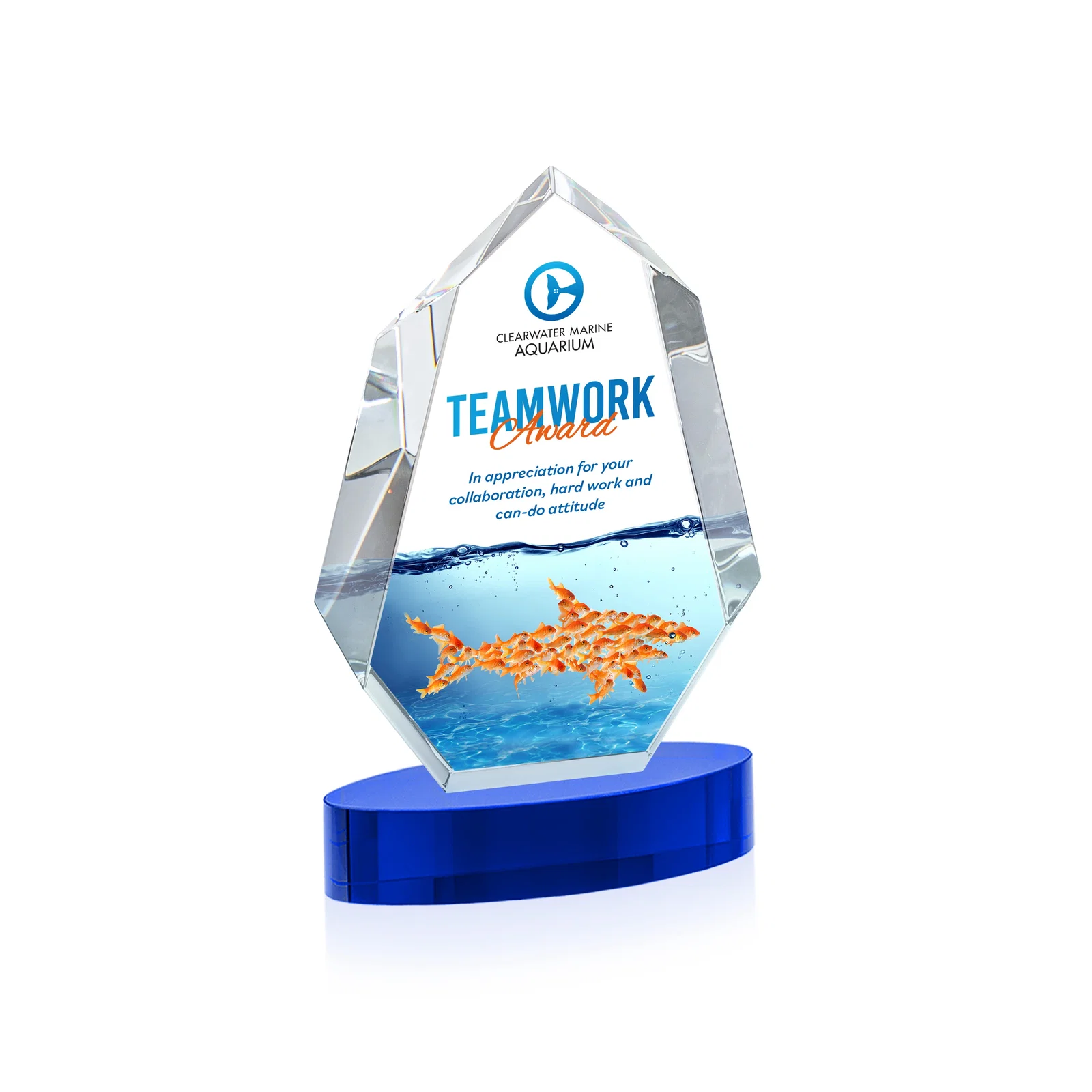 Custom printed Extra-Thick Optical Crystal Award on an Oval Base, awards for volunteer appreciation