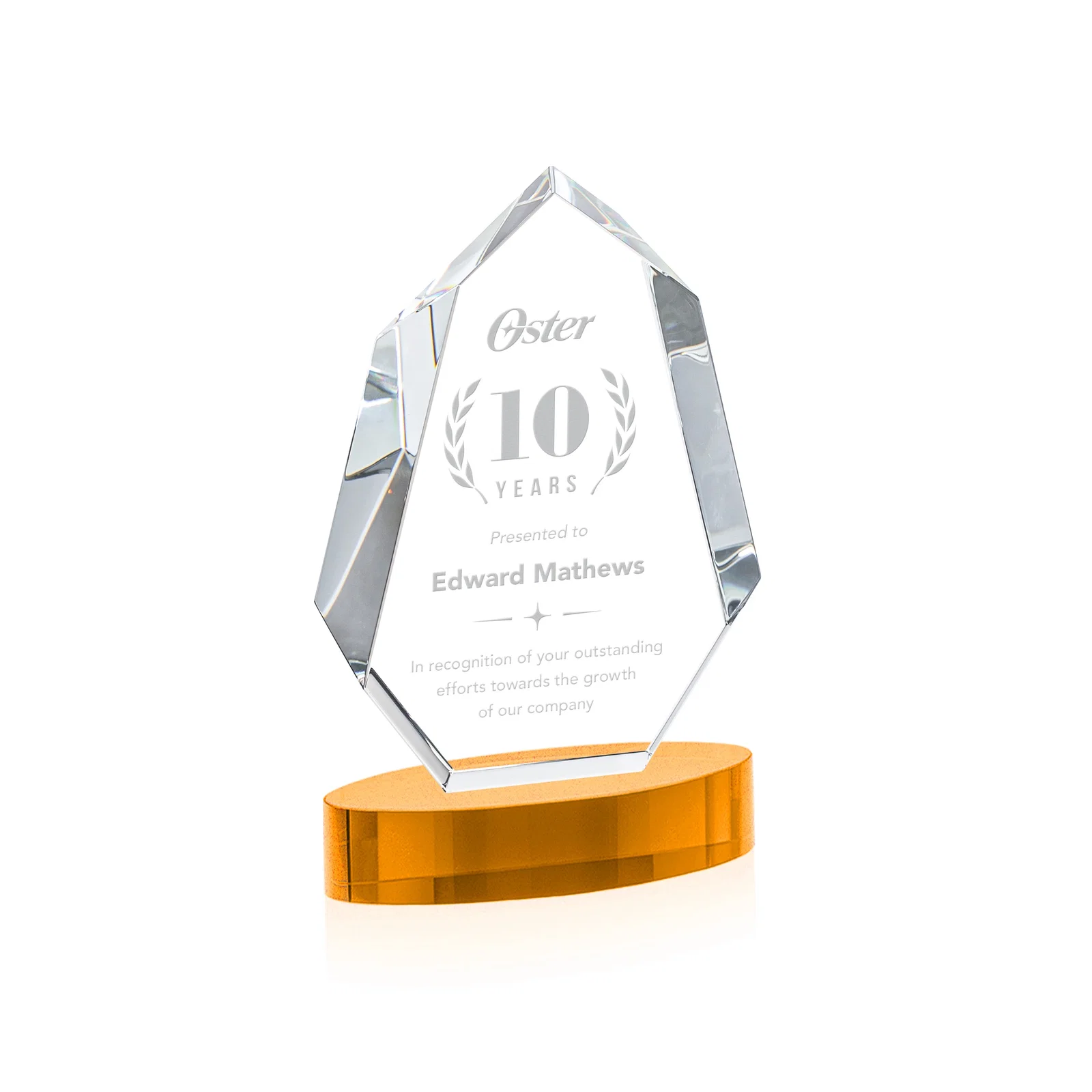 Custom Extra-Thick Optical Crystal Award on an Oval Base, awards for team milestone celebrations