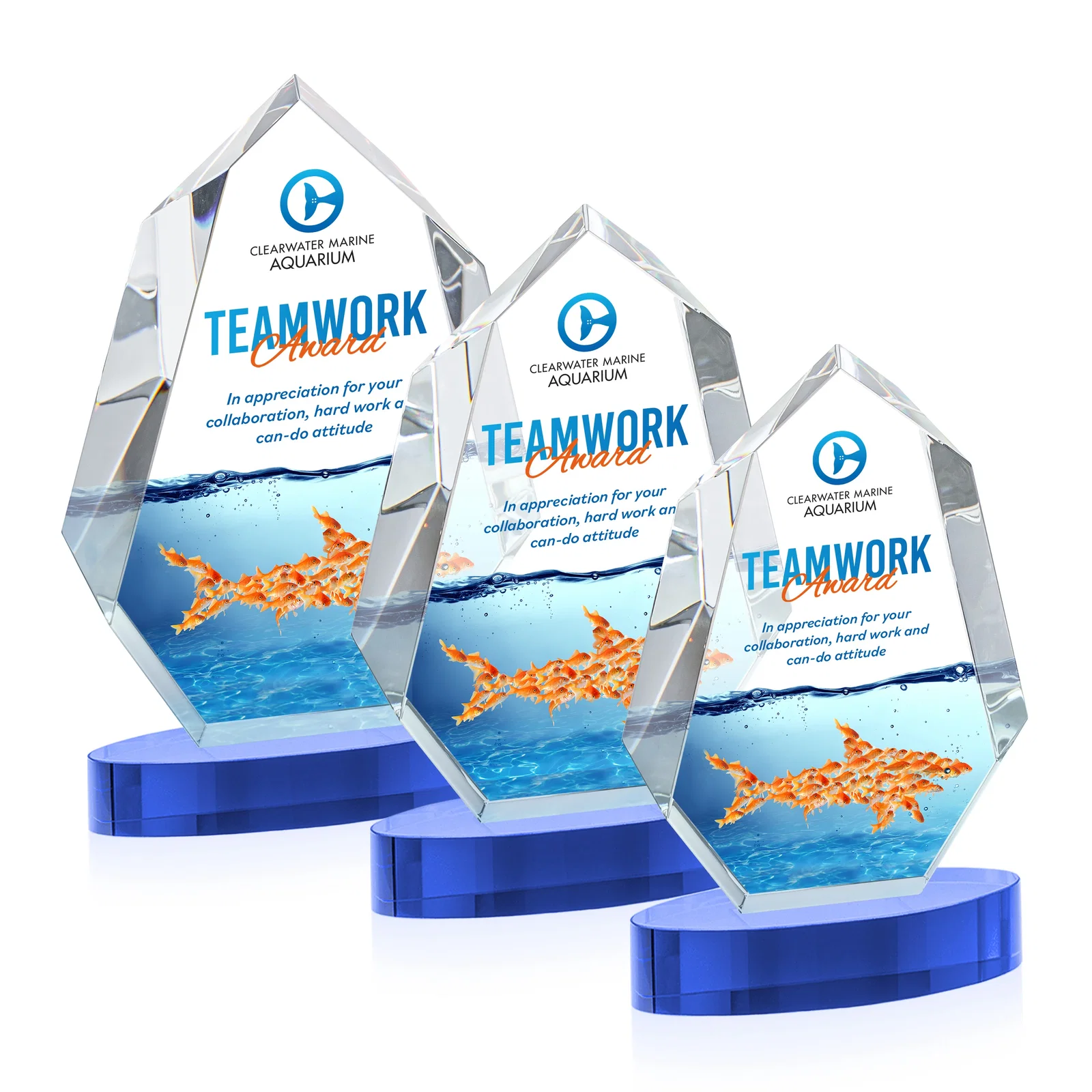 Customized Extra-Thick Optical Crystal Award on an Oval Base, awards for retirement presentations