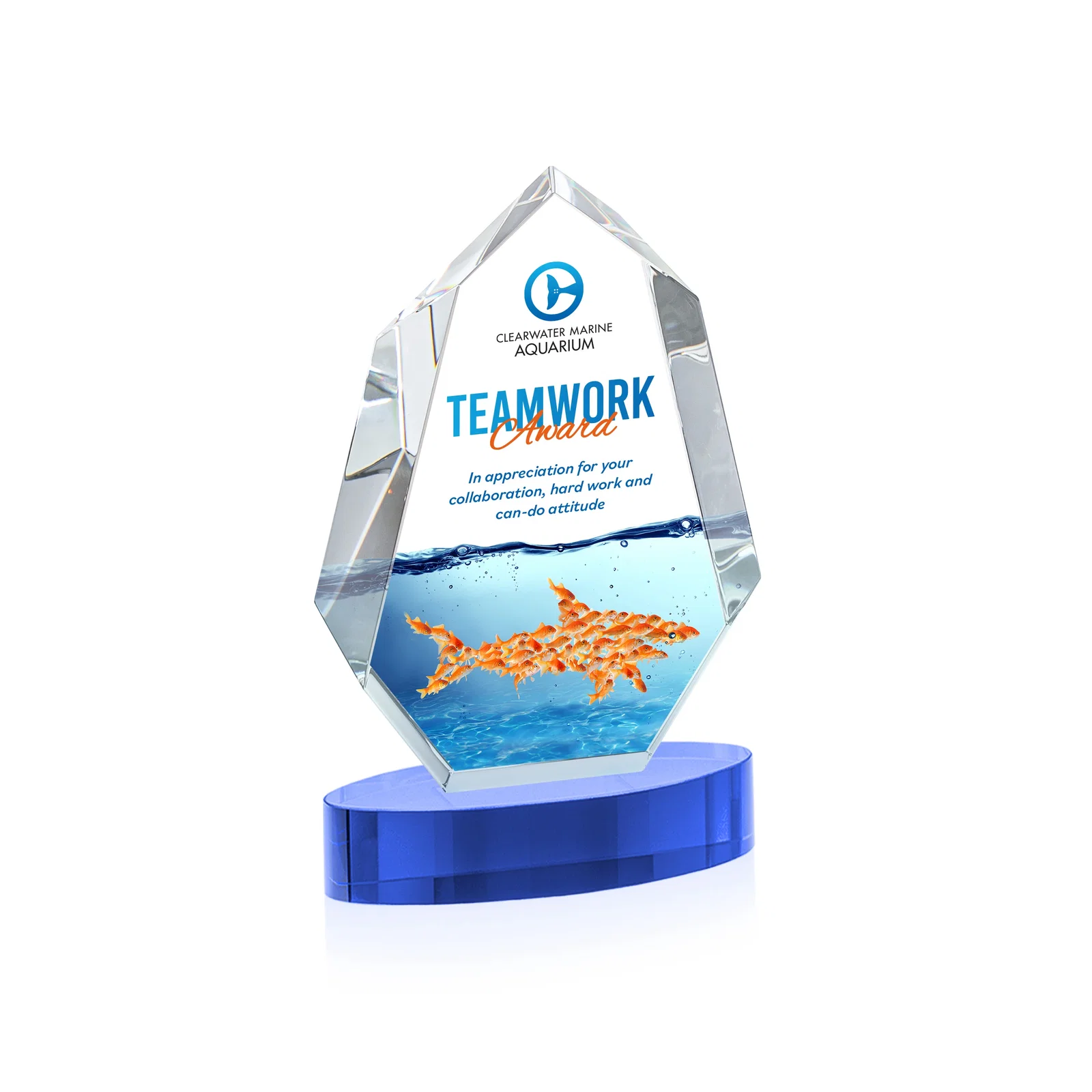 Customized Extra-Thick Optical Crystal Award on an Oval Base, awards for team milestone celebrations