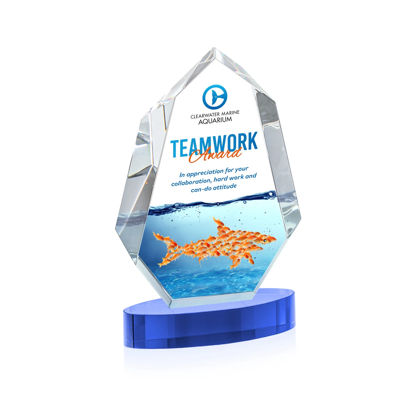 Customized Extra-Thick Optical Crystal Award on an Oval Base, awards for donor appreciation