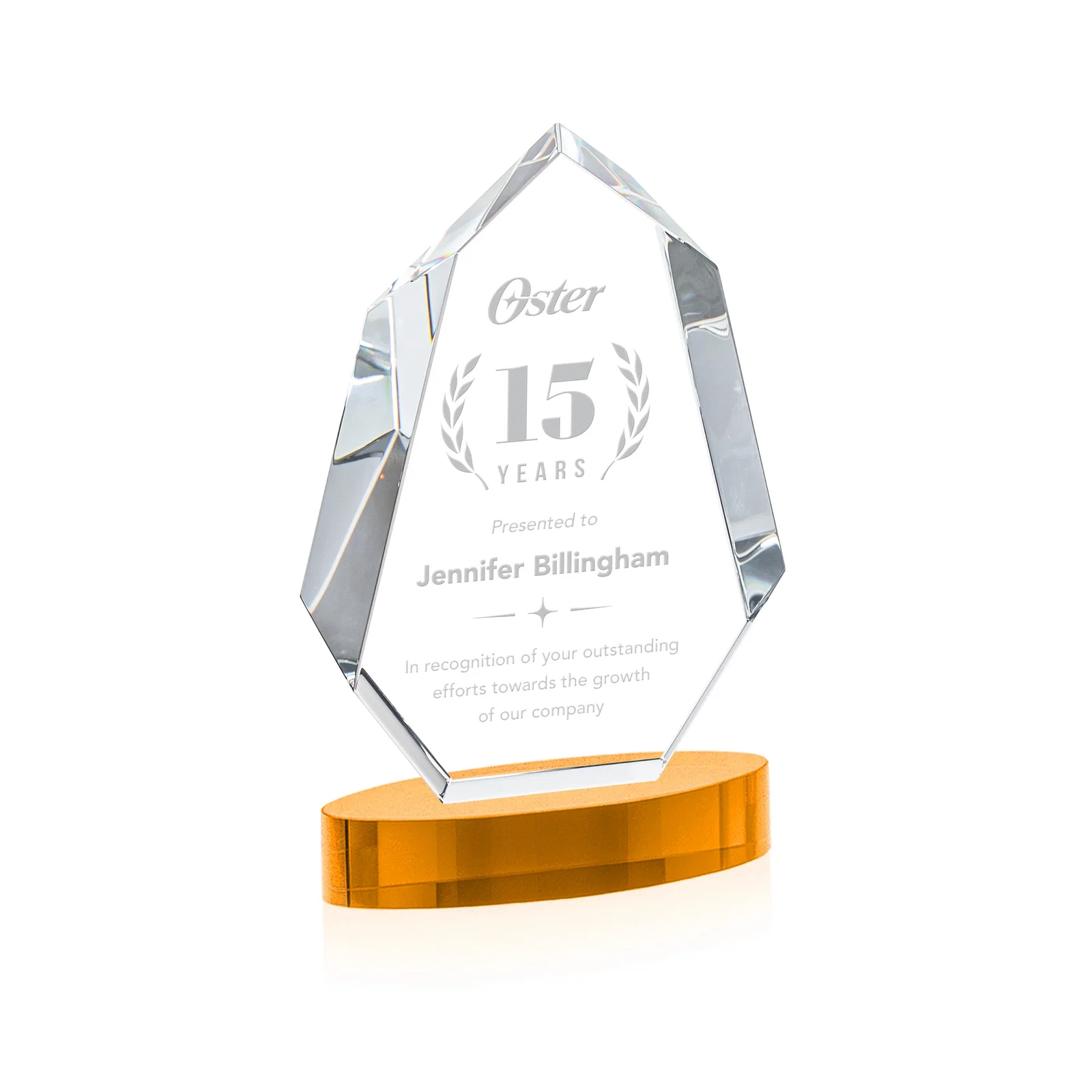 Custom Extra-Thick Optical Crystal Award on an Oval Base, awards for donor appreciation