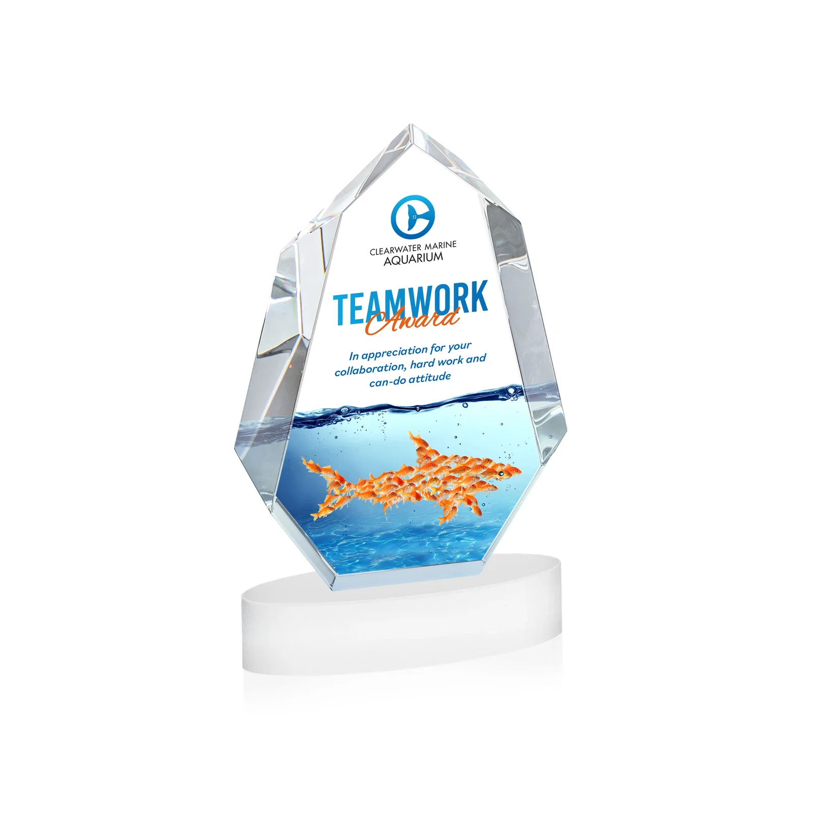 Customized Extra-Thick Optical Crystal Award on an Oval Base, awards for volunteer appreciation