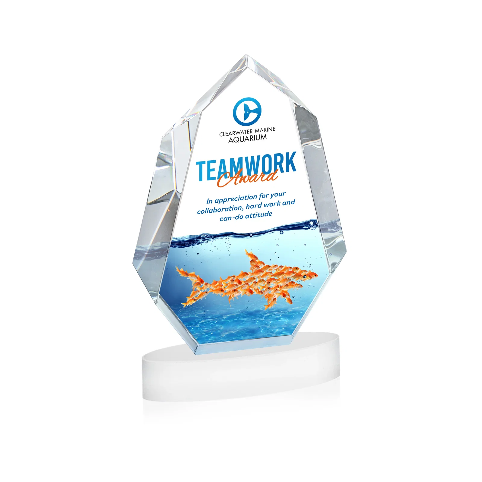 Customized Extra-Thick Optical Crystal Award on an Oval Base, awards for dealer and partner awards