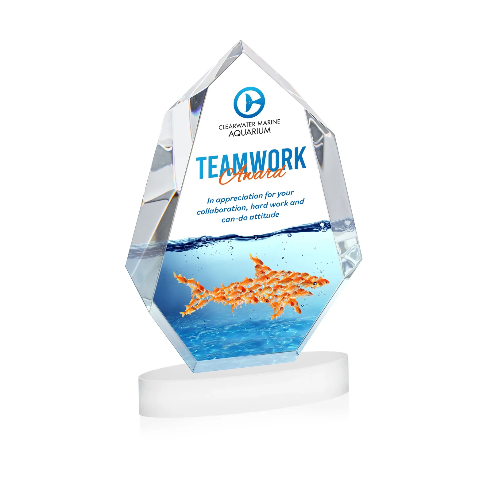 Customized Extra-Thick Optical Crystal Award on an Oval Base, awards for company anniversary events