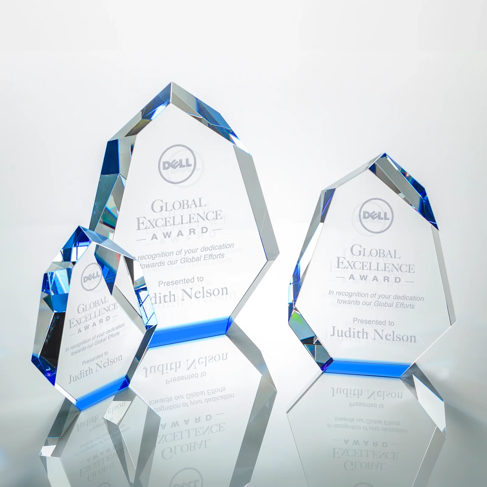 Custom Interchanging-Bevel Optical Crystal Award With Sapphire Base, awards for employee recognition