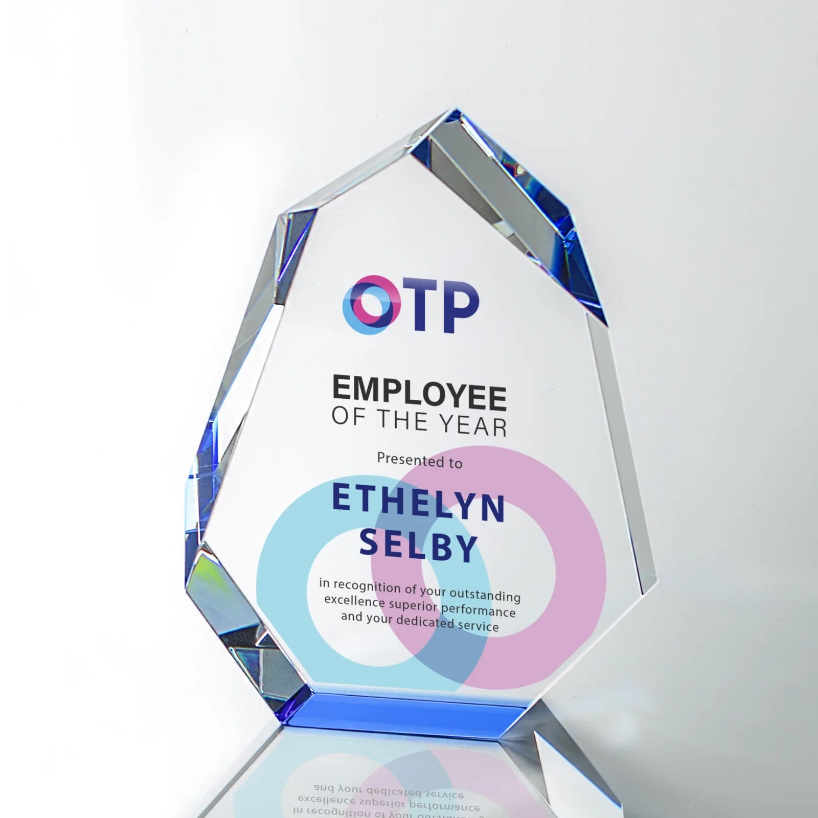 Custom Interchanging-Bevel Optical Crystal Award With Sapphire Base, awards for dealer and partner awards